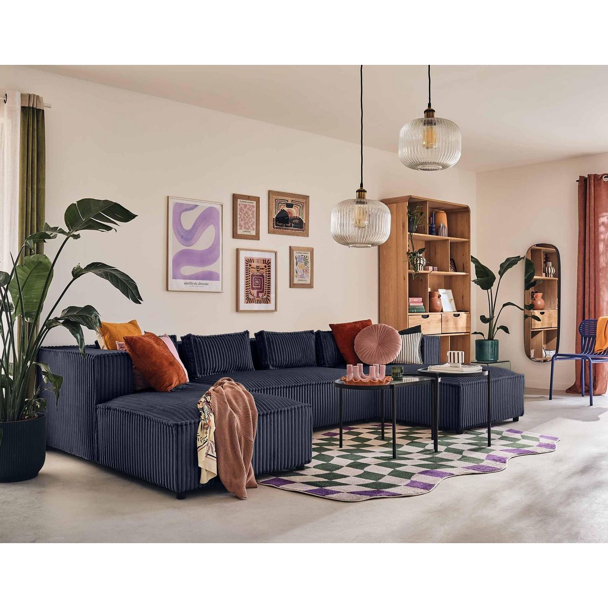 LISA DESIGN Stella - canapé panoramique en u - 7 places - en velours côtelé grosses côtes