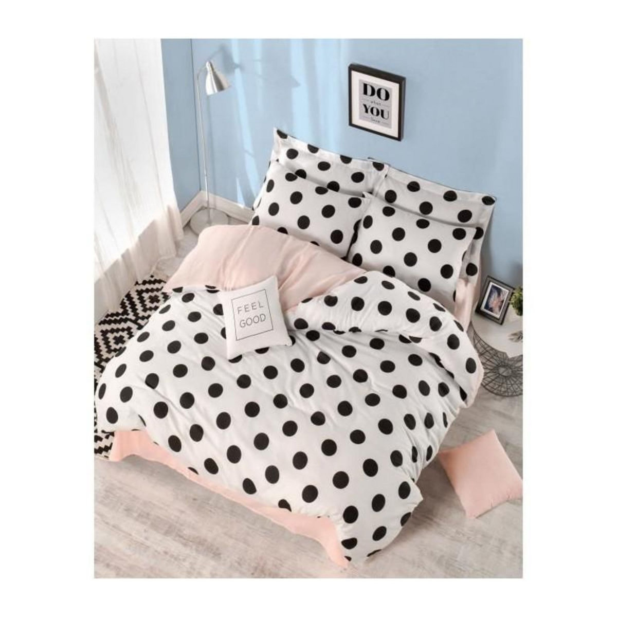 GENERIQUE Parure de lit - 1 housse de couette 220 x 240 cm + 2 taies d'oreiller 60 x 60 cm - 65% coton, 35% polyester - Blanc