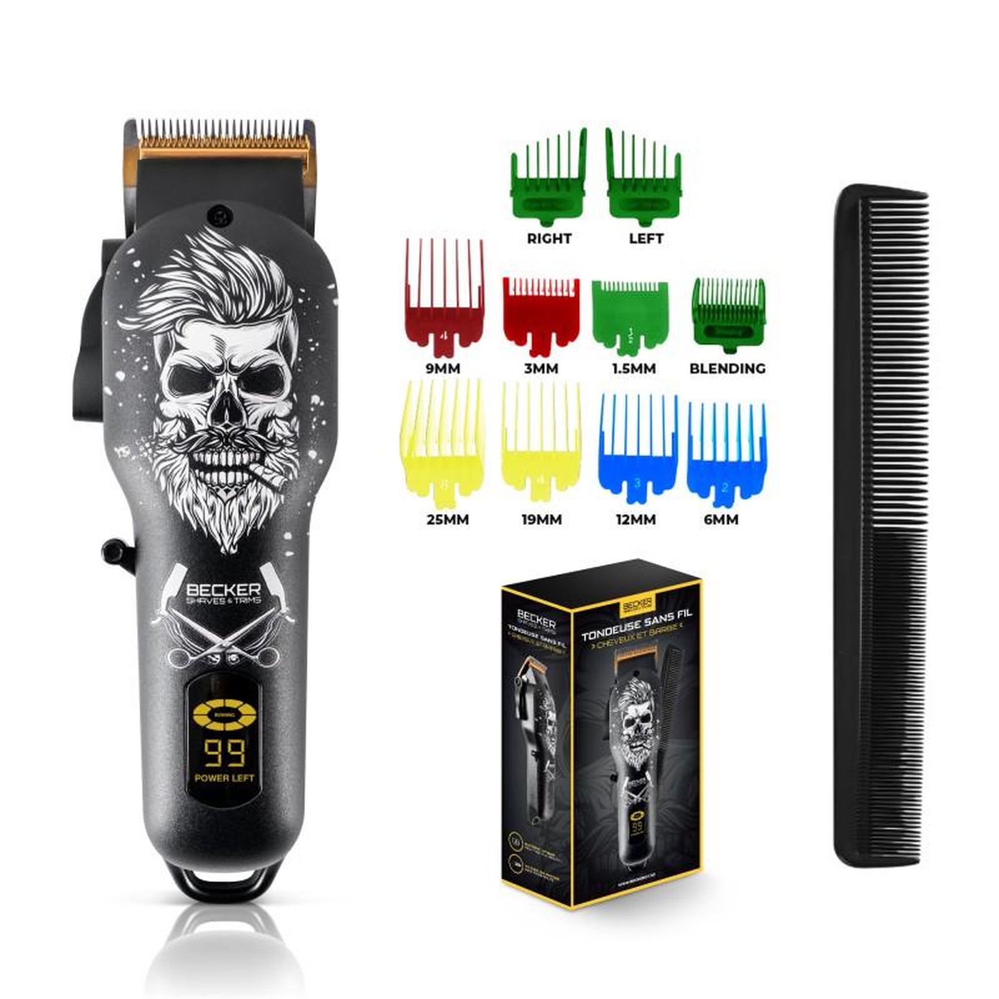 BECKER SHAVES ET TRIMS Tondeuse sans fil cheveux et barbe avec levier d'ajustement design hero i becker