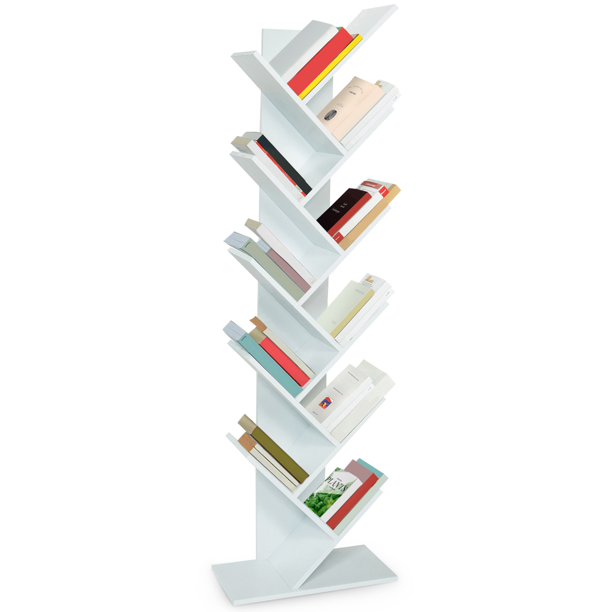 ID MARKET Etagère bibliothèque à livres tea forme d'arbre 10 niveaux blanche