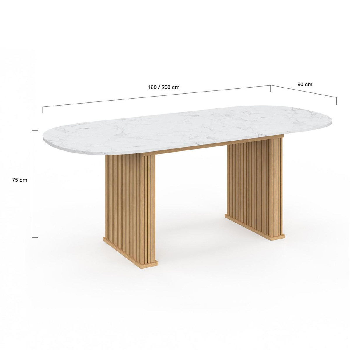 ID MARKET Table à manger extensible ovale JULIETTE 6-10 personnes pieds effet lattes et plateau effet marbre ALASKA 160-200 cm