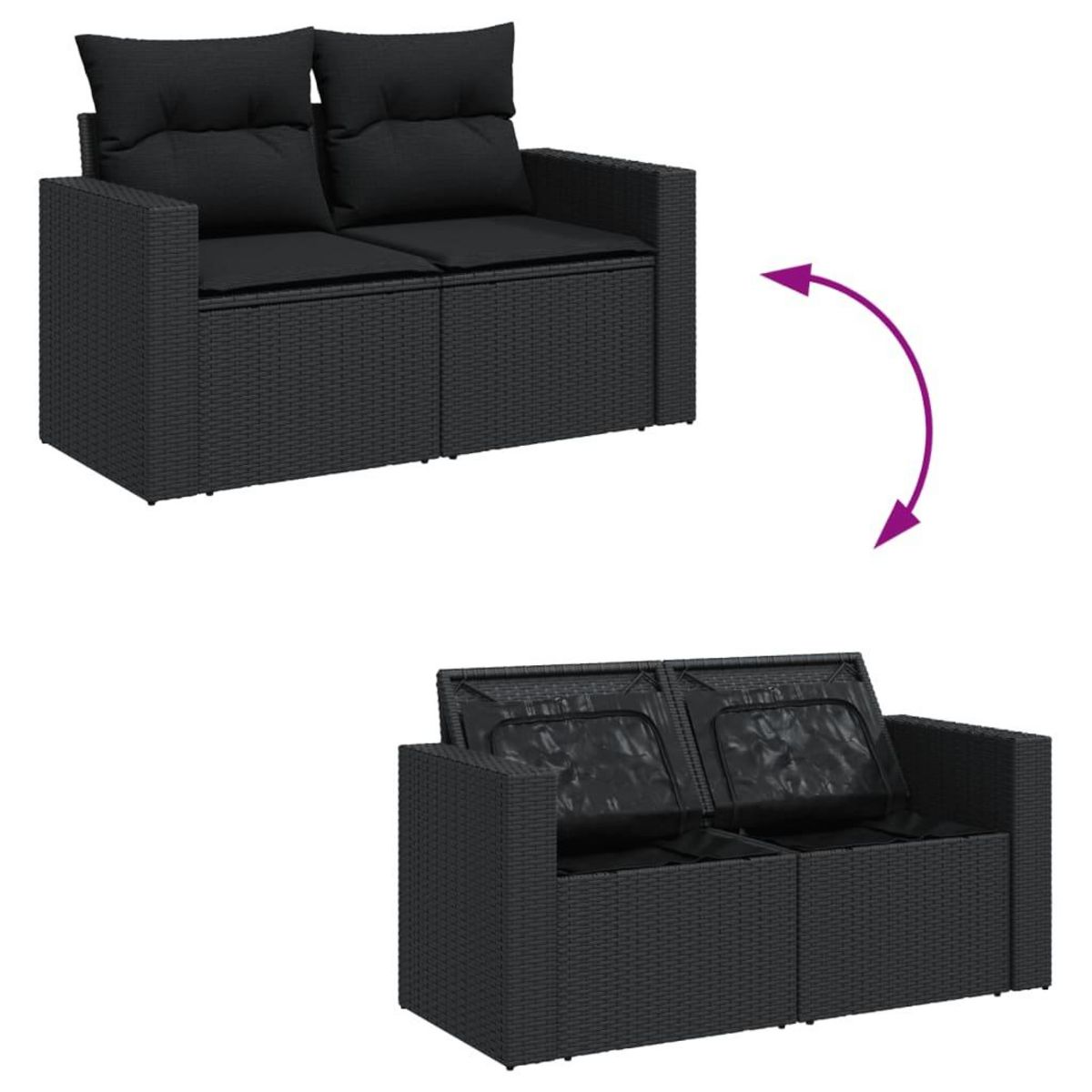 VIDAXL Salon de jardin 7 pcs avec coussins noir resine tressee