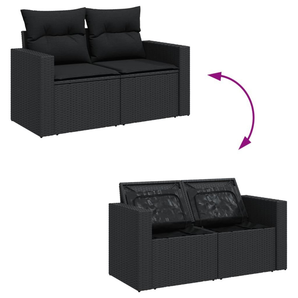 VIDAXL Salon de jardin 7 pcs avec coussins noir resine tressee