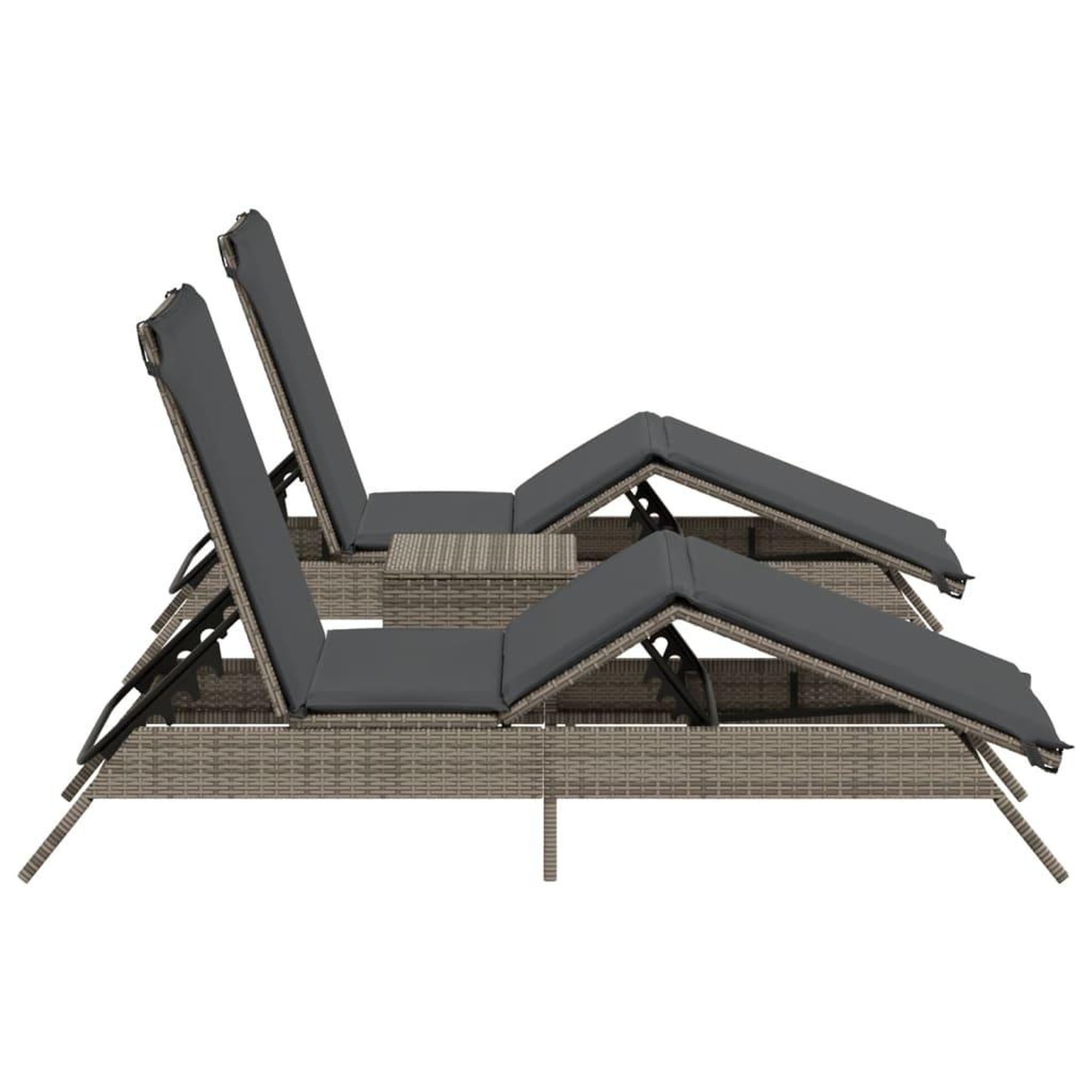 Voir la diapositive 5 : VIDAXL Chaises longues lot de 2 avec table gris resine tressee