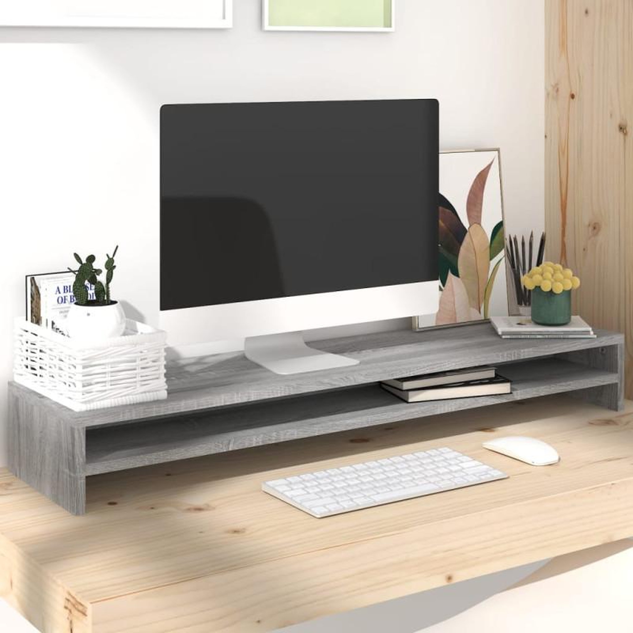 Voir la diapositive 1 : VIDAXL Support de moniteur Sonoma gris 100x24x13 cm Bois d ingénierie