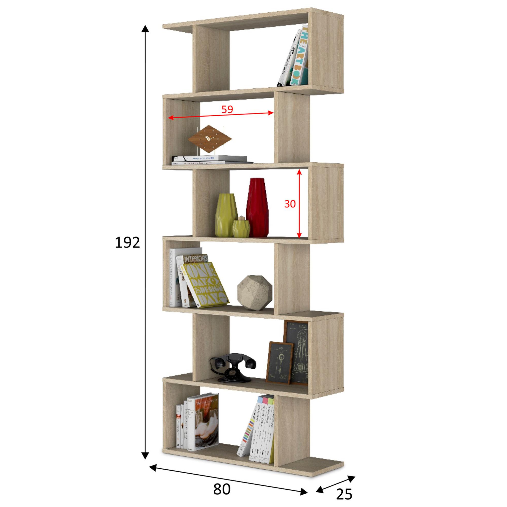 Voir la diapositive 2 : VS VENTA-STOCK Étagère Bibliothèque Bolonia Couleur Chêne 12 étagères, pour Salle à Manger ou Bureau
