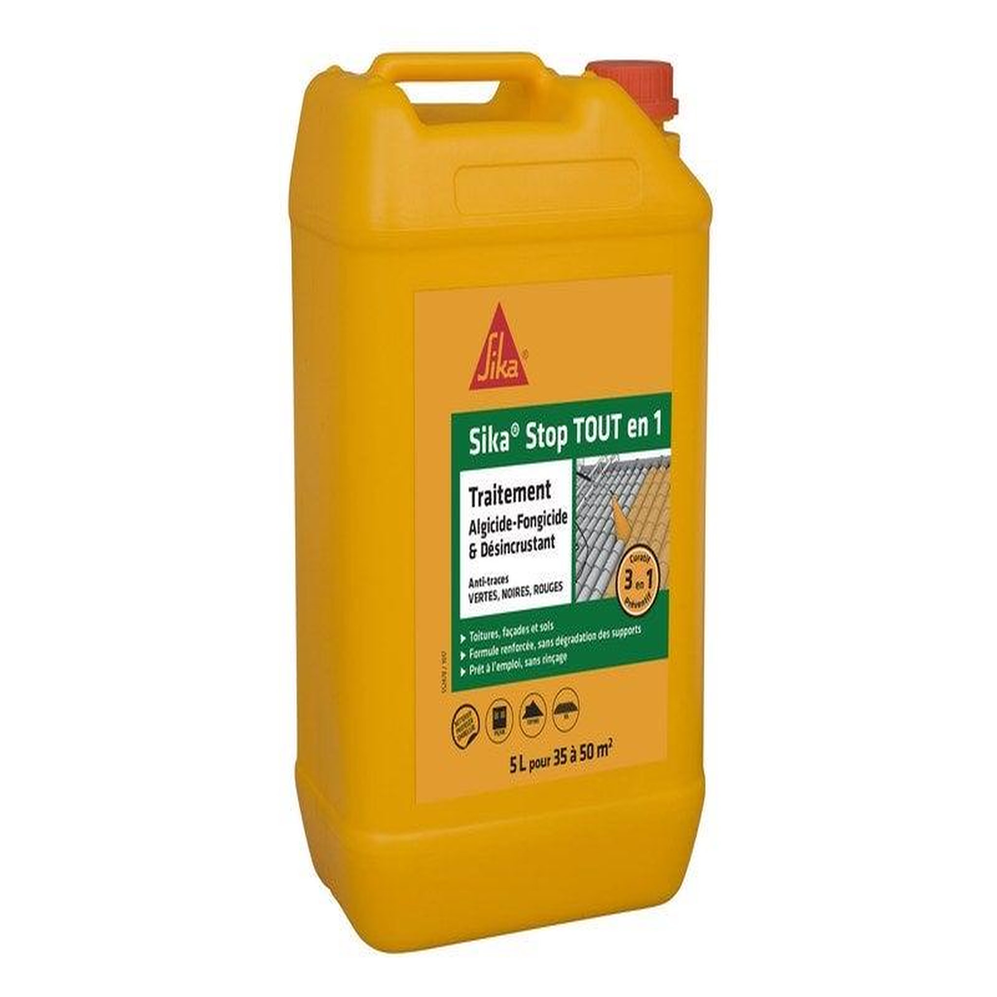 Sika Traitement Anti-Dépots Verts Pour Toitures, Façades Et Terrasses, 5 L