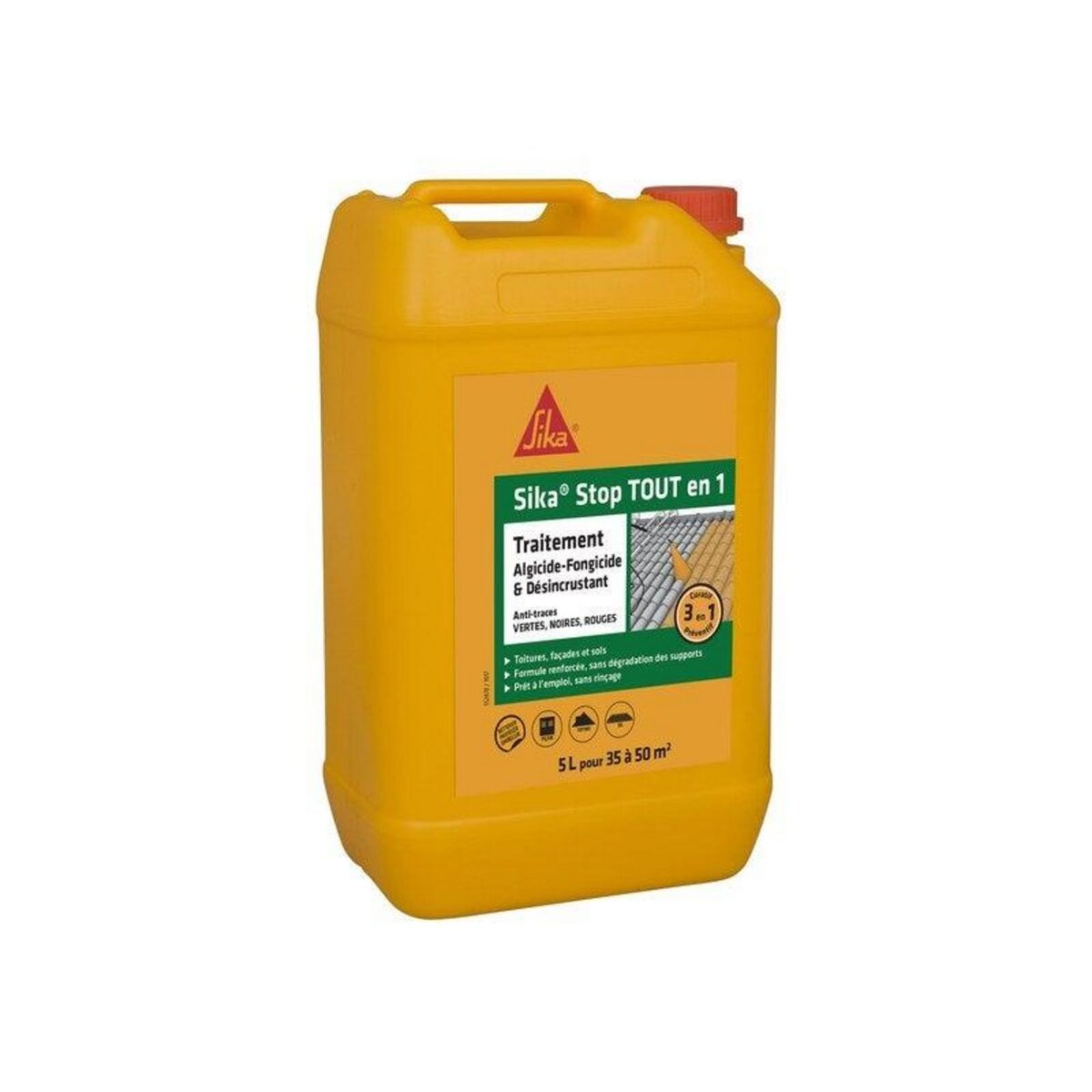 Sika Traitement Anti-Dépots Verts Pour Toitures, Façades Et Terrasses, 5 L