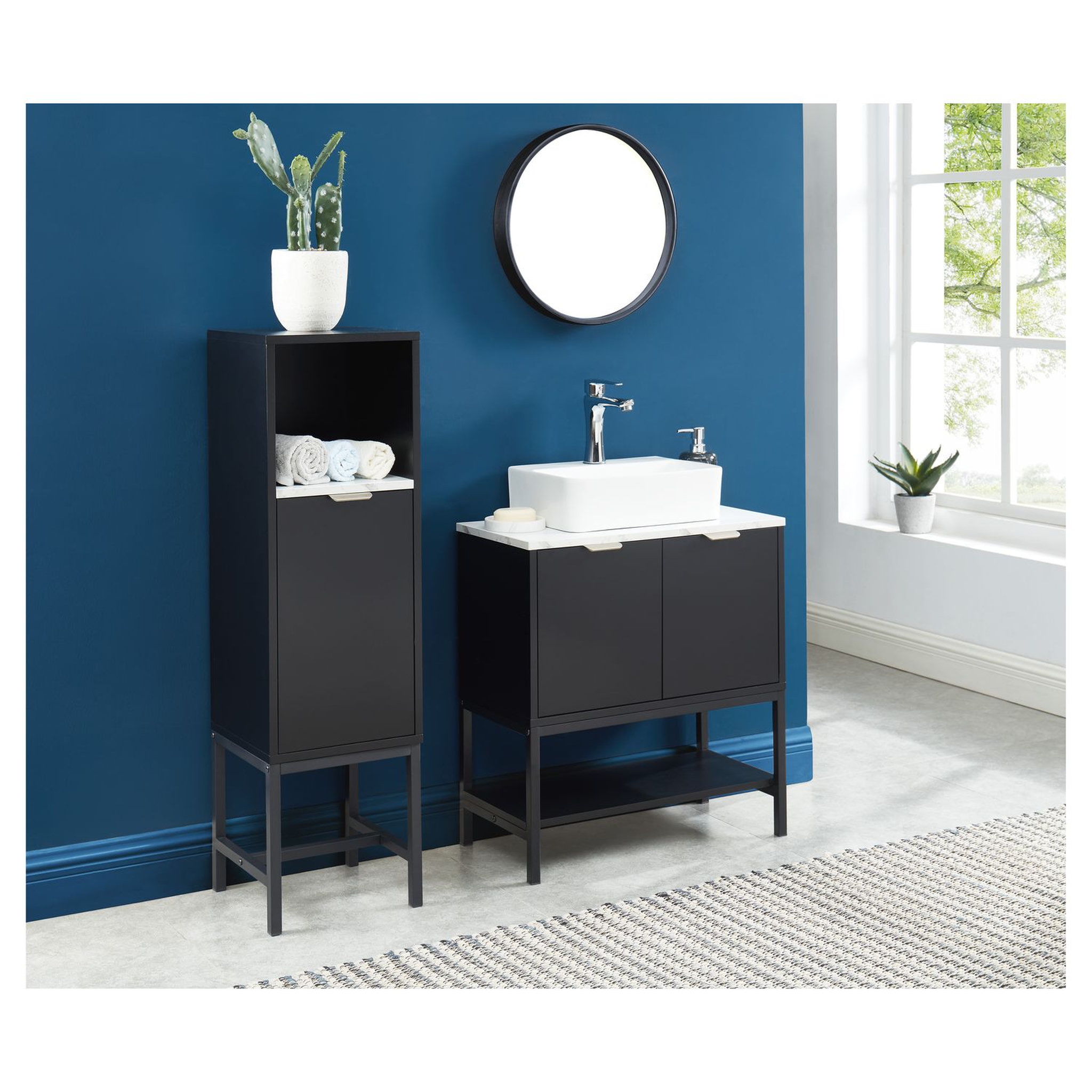 Voir la diapositive 7 : Meuble de salle de bain sous-vasque 2 portes et 1 étagère L60cm OLHAO