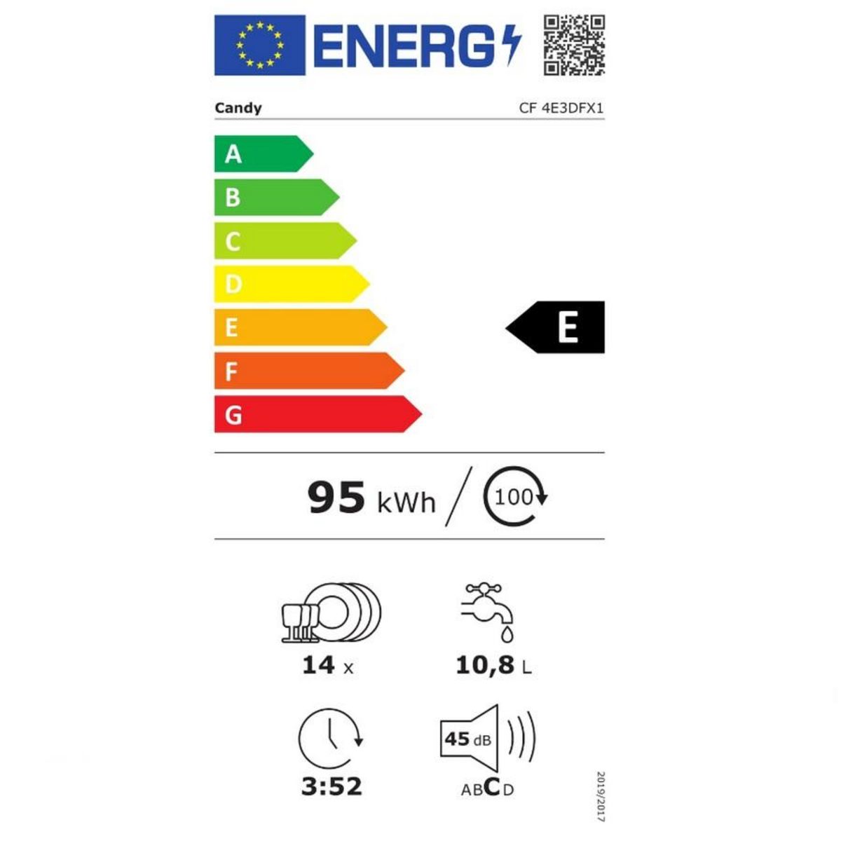 Candy Lave-vaisselle 60cm 14 couverts 45db - cf4e3dfx1