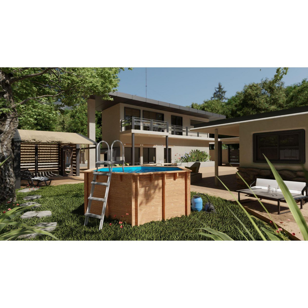 GRE Piscine hors sol bois ronde - 2 x 2,80 x H 1,07 m - LILI