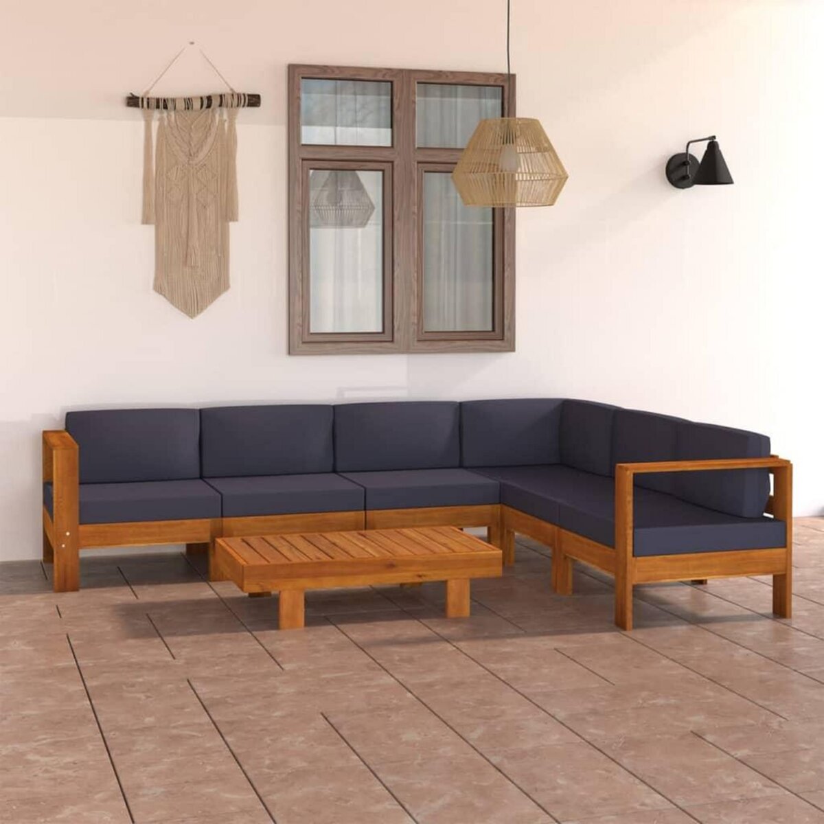 VIDAXL Salon de jardin 7 pcs avec coussins gris fonce Bois d'acacia