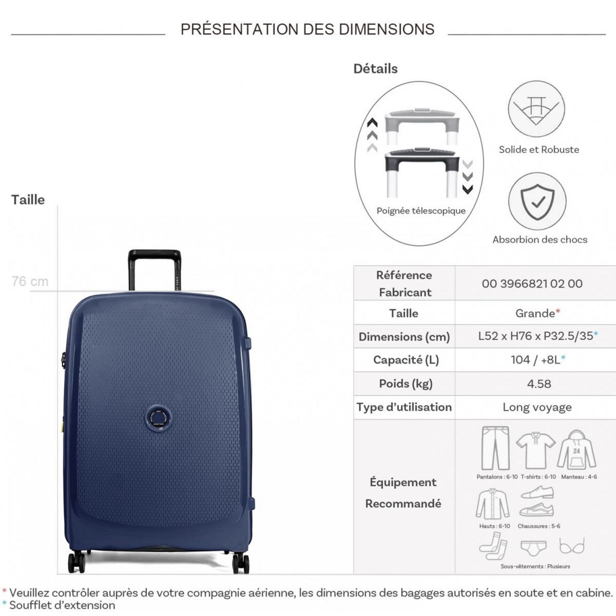 Delsey Grande valise rigide Beaumont TSA Polypropylène 76cm