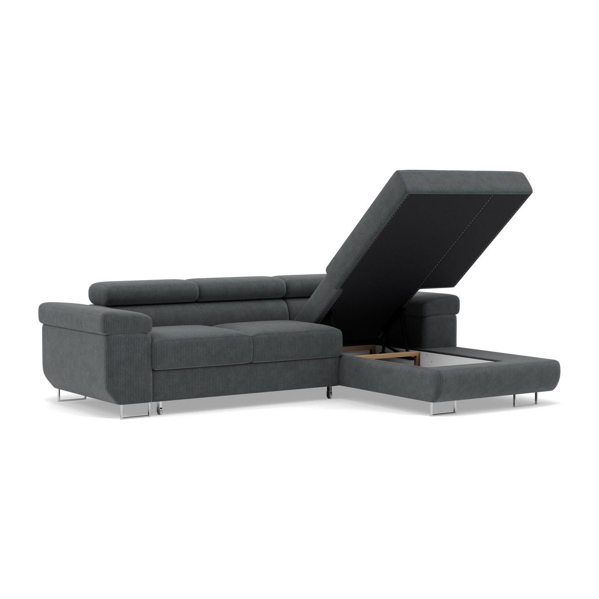 BEST MOBILIER Pablo - canapé d'angle droit - 6 places - convertible avec coffre et têtières réglables - en velours côtelé