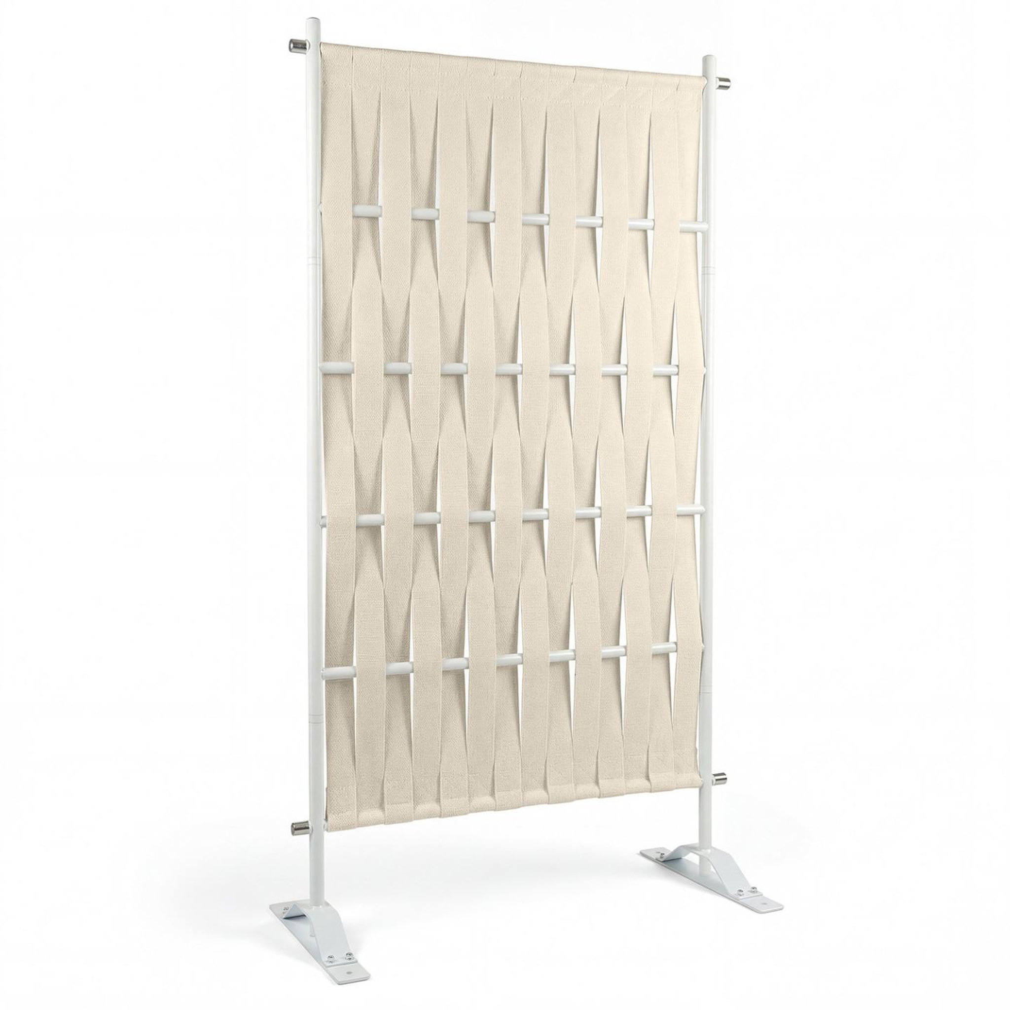 ID MARKET Paravent extérieur claustra décoratif 80 x 150 cm sangles beige et métal blanc