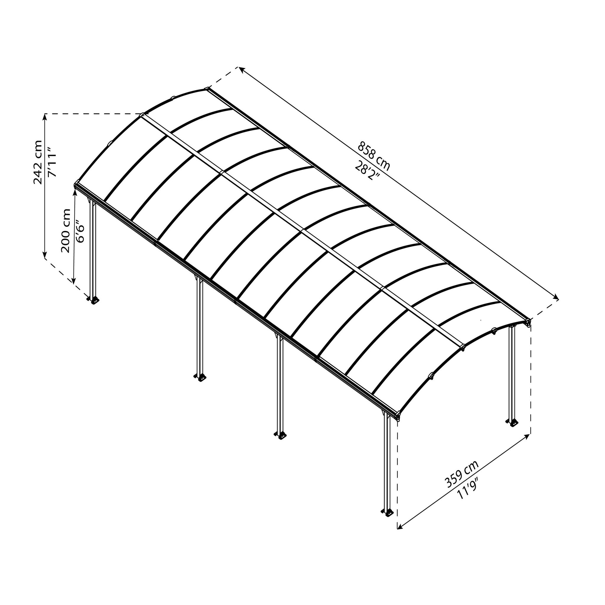 Voir la diapositive 3 : Canopia by PALRAM Carport en aluminium ARCADIA 8500 - 26,4 m² - gris