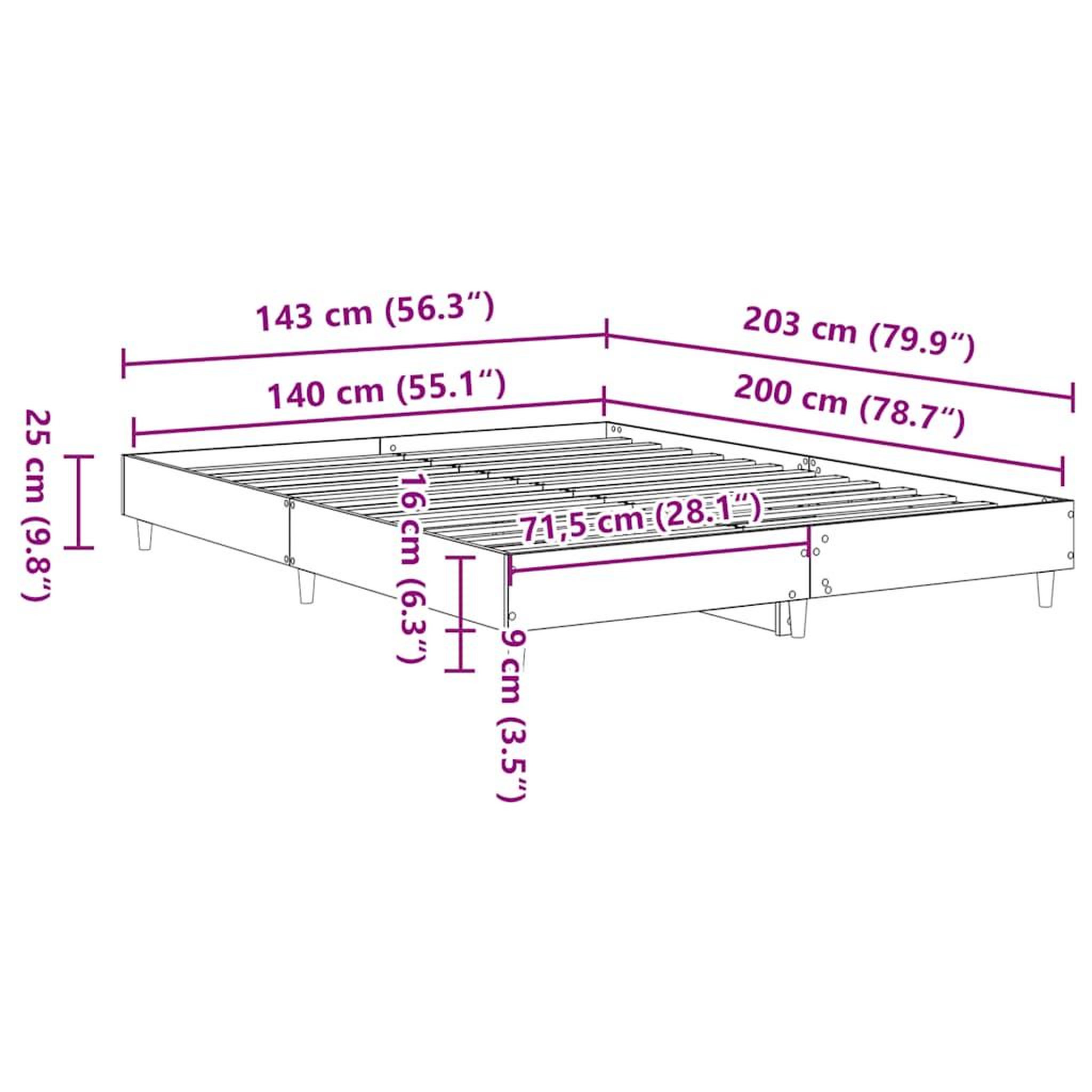 Voir la diapositive 6 : VIDAXL Cadre de lit sans matelas sonoma gris 140x200 cm