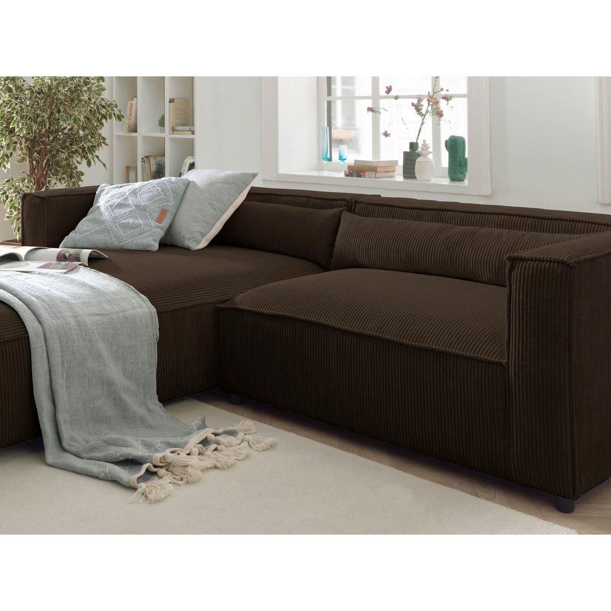 LISA DESIGN Ela - canapé d'angle gauche 4 places - en velours côtelé - style contemporain