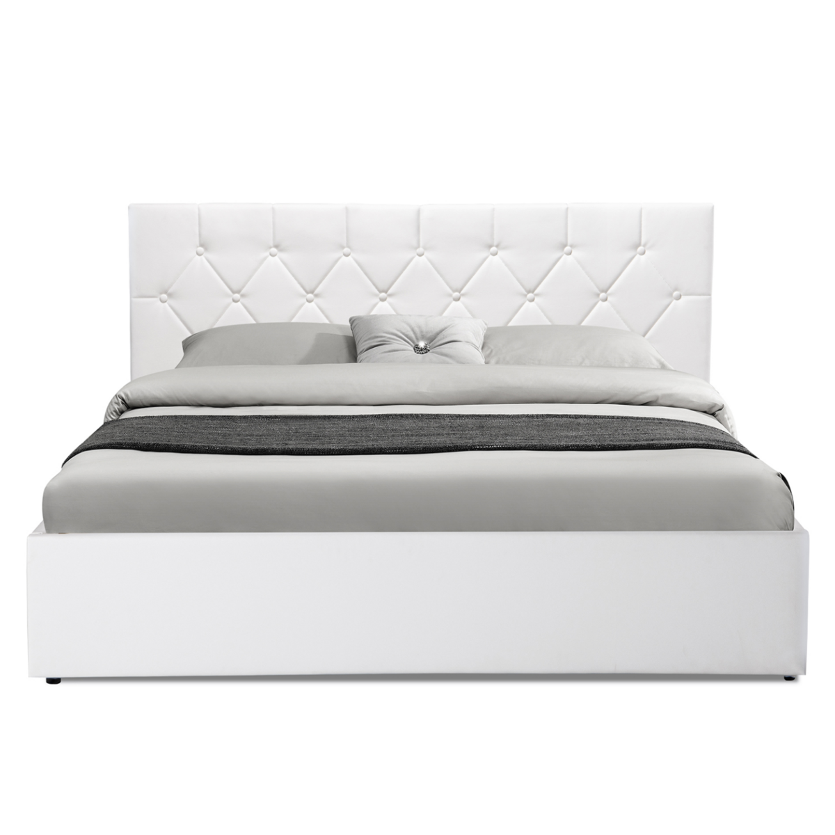 ID MARKET Lit coffre double AUSTIN avec tête de lit et sommier 160 x 200 cm PVC blanc