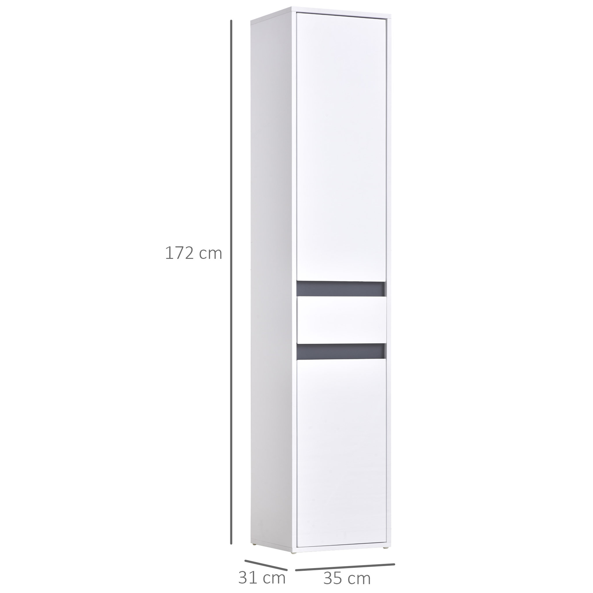 Voir la diapositive 3 : HOMCOM Meuble colonne rangement salle de bain style contemporain 2 placards 3 étagères et tiroir coulissant panneaux particules blanc
