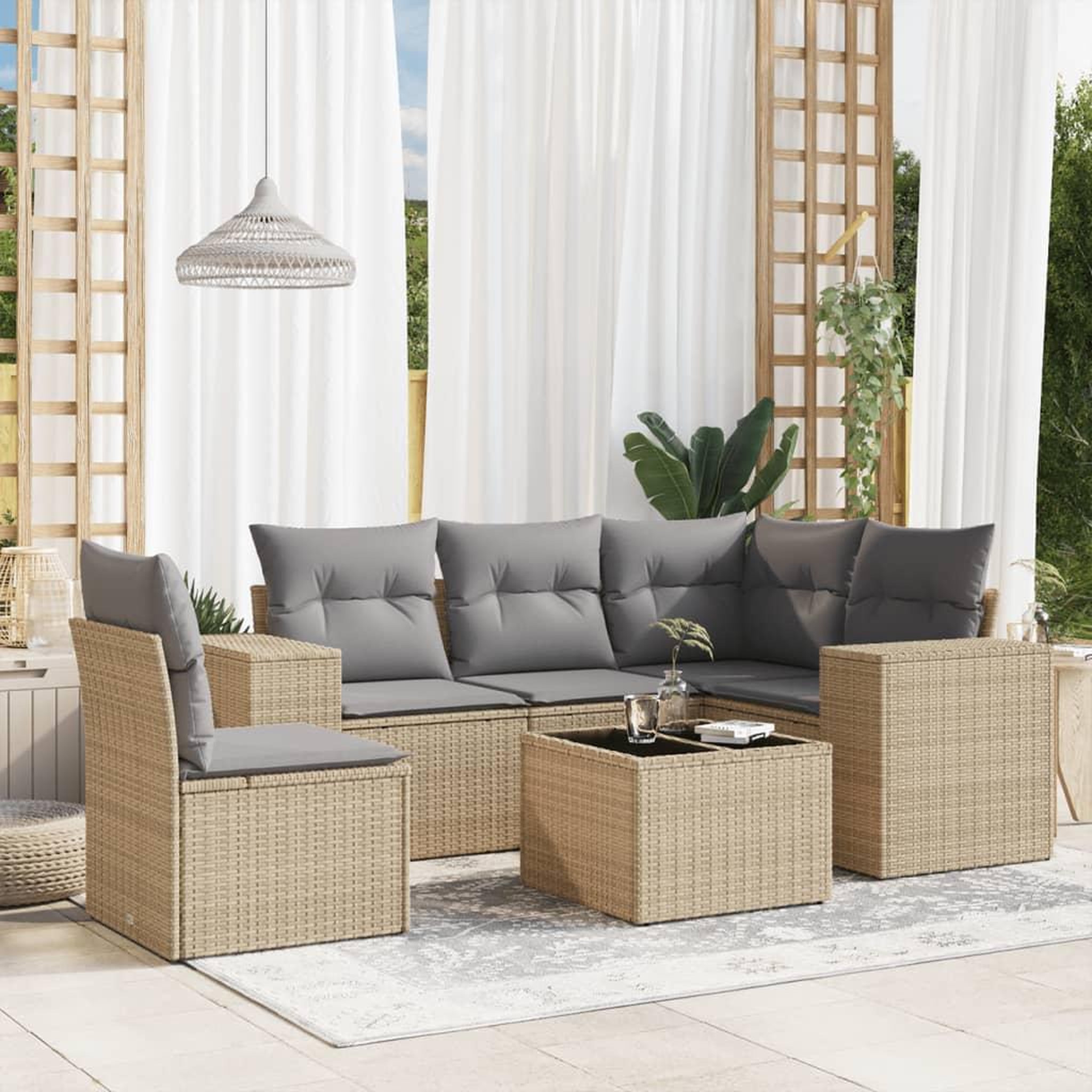 VIDAXL Salon de jardin avec coussins 6 pcs beige resine tressee
