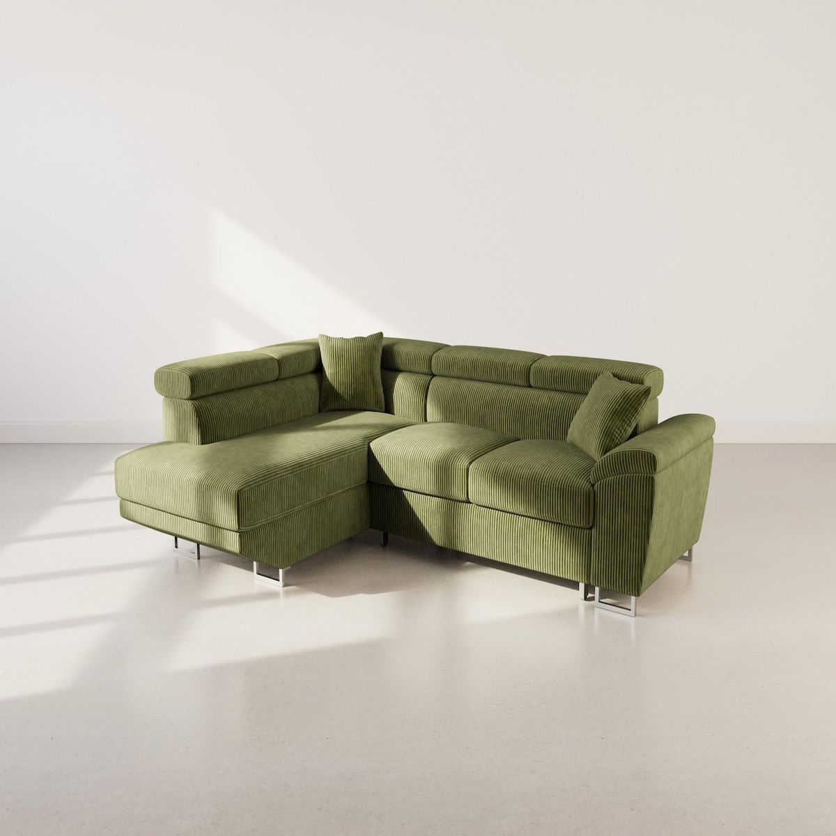 BEST MOBILIER Baoji - canapé d'angle gauche 5 places convertible avec têtières et coffre en velours côtelé