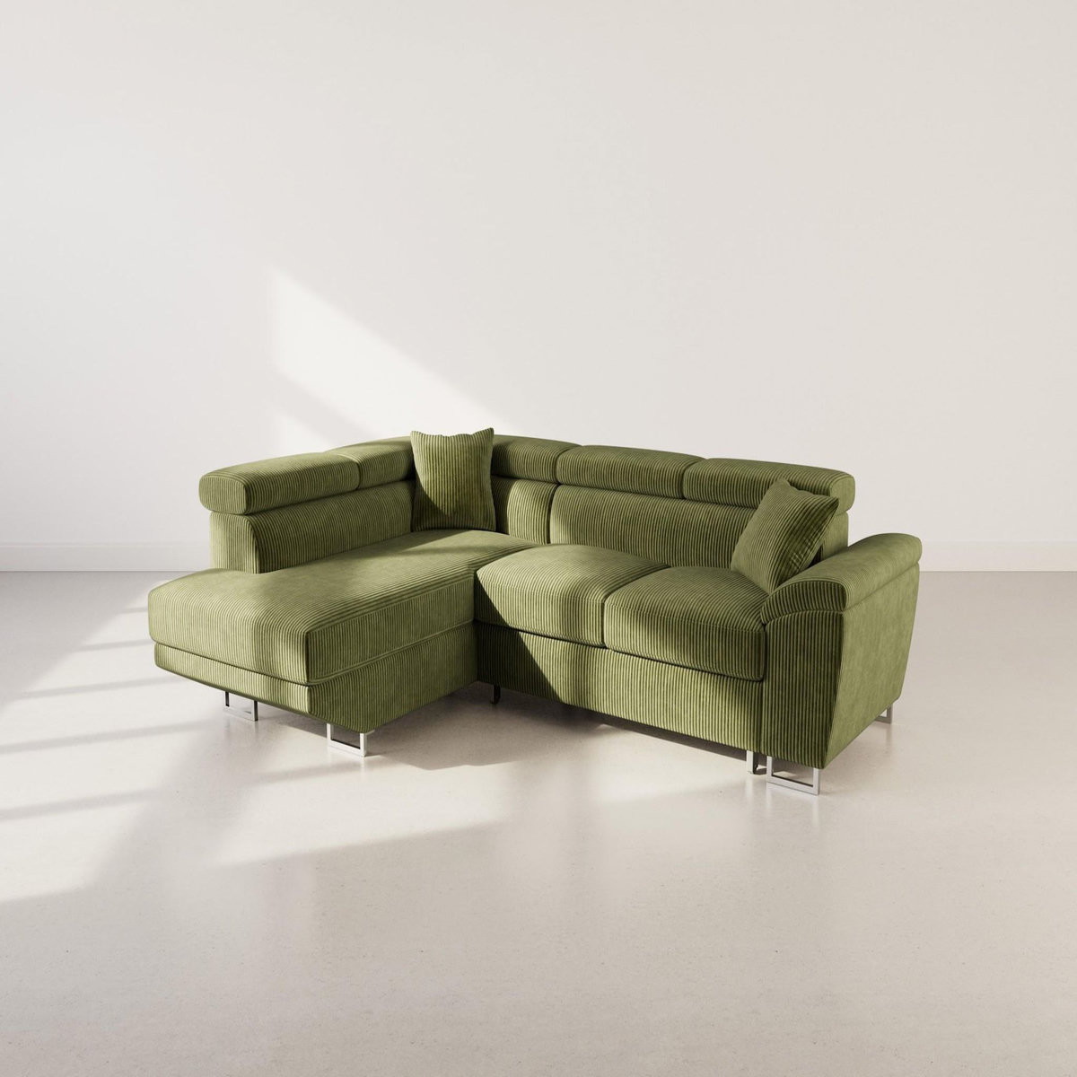 BEST MOBILIER Baoji - canapé d'angle gauche 5 places convertible avec têtières et coffre en velours côtelé