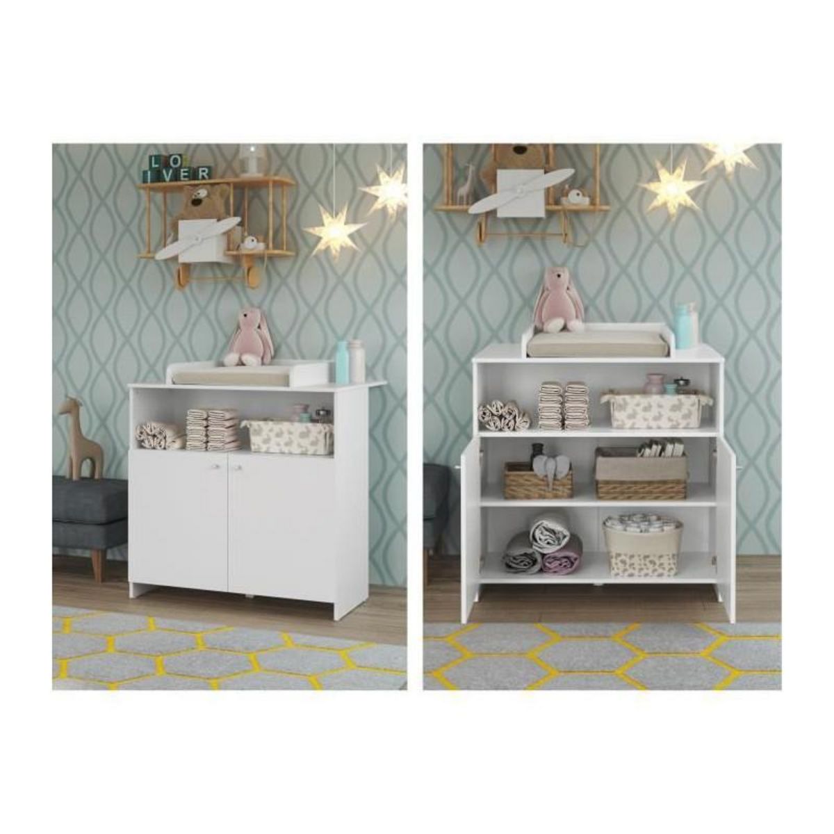 TREND TEAM NIKO Chambre bebe complete : lit 70x140cm + commode a langer + armoire - blanc