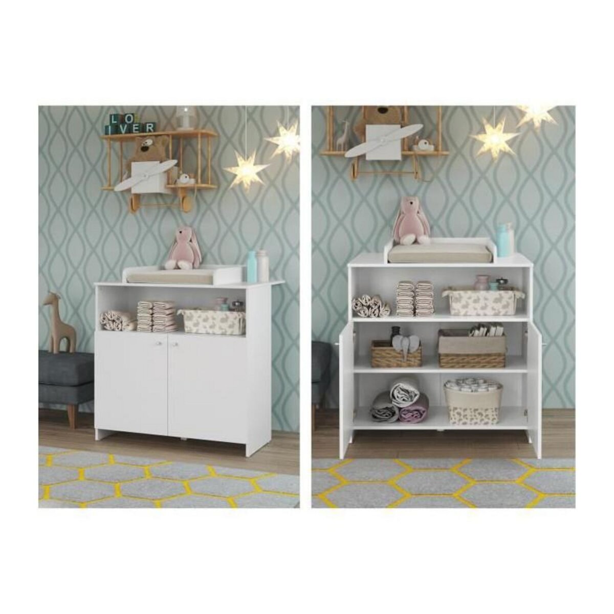 TREND TEAM NIKO Chambre bebe complete : lit 70x140cm + commode a langer + armoire - blanc