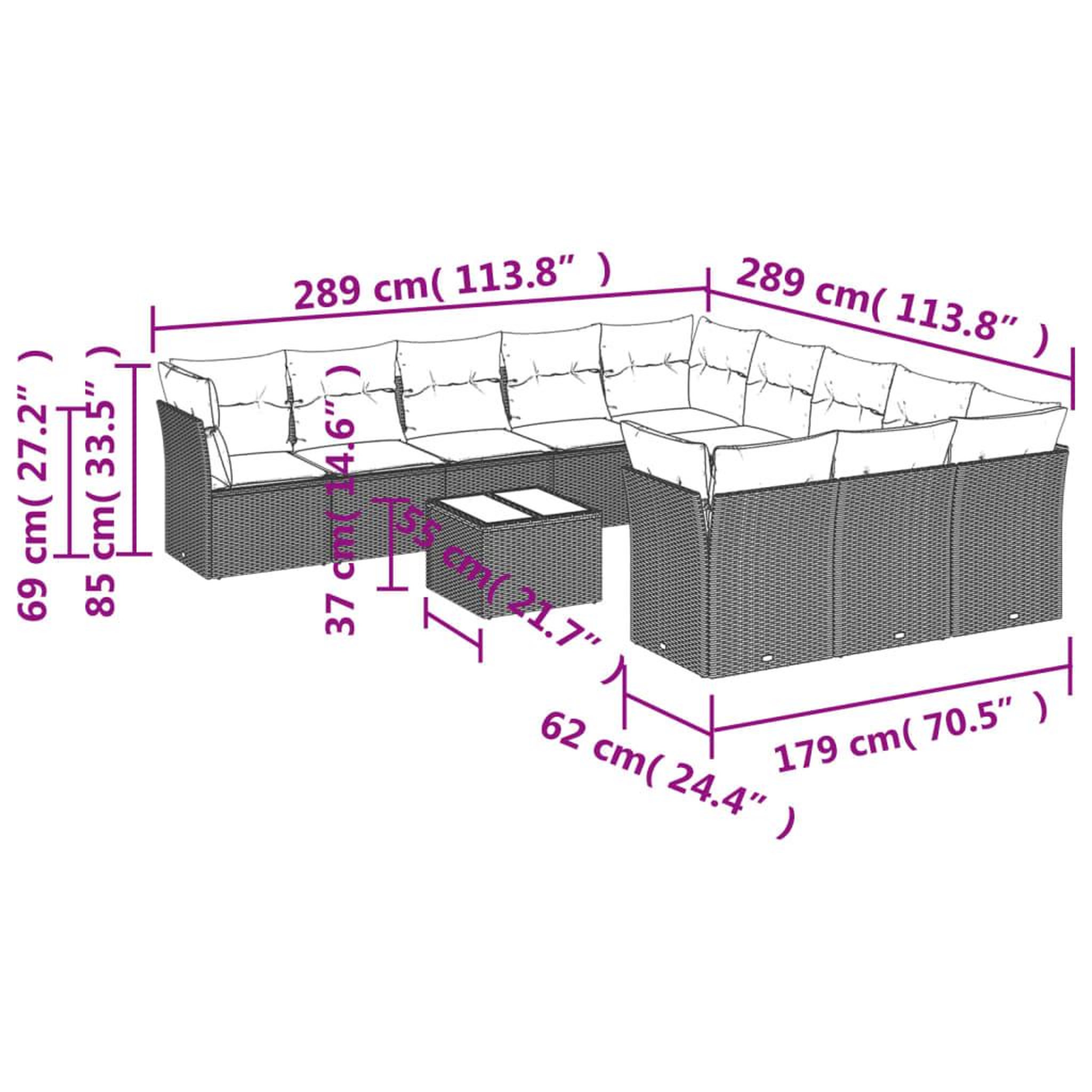 Voir la diapositive 3 : VIDAXL Salon de jardin avec coussins 12 pcs beige resine tressee