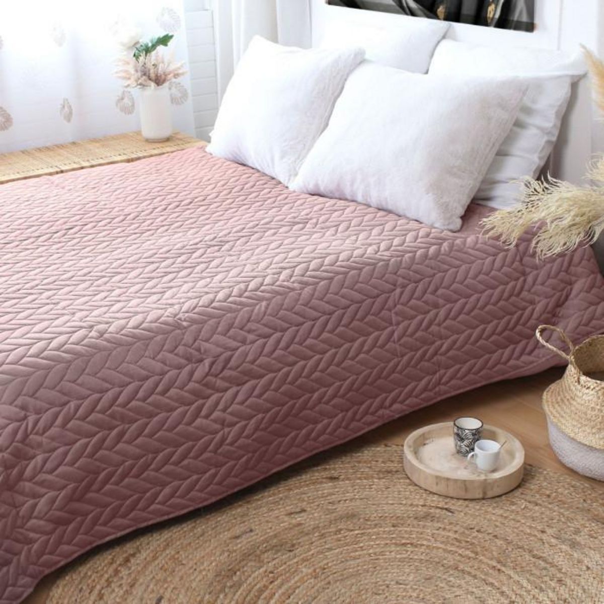 Paris Prix Couvre-lit en Microfibre  Tessa  220x240cm Rose