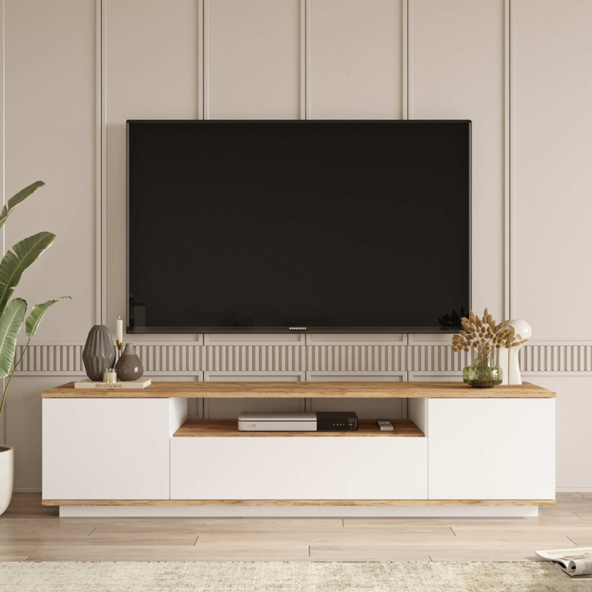 Voir la diapositive 2 : CONCEPT USINE Meuble tv blanc et bois 180cm tyro