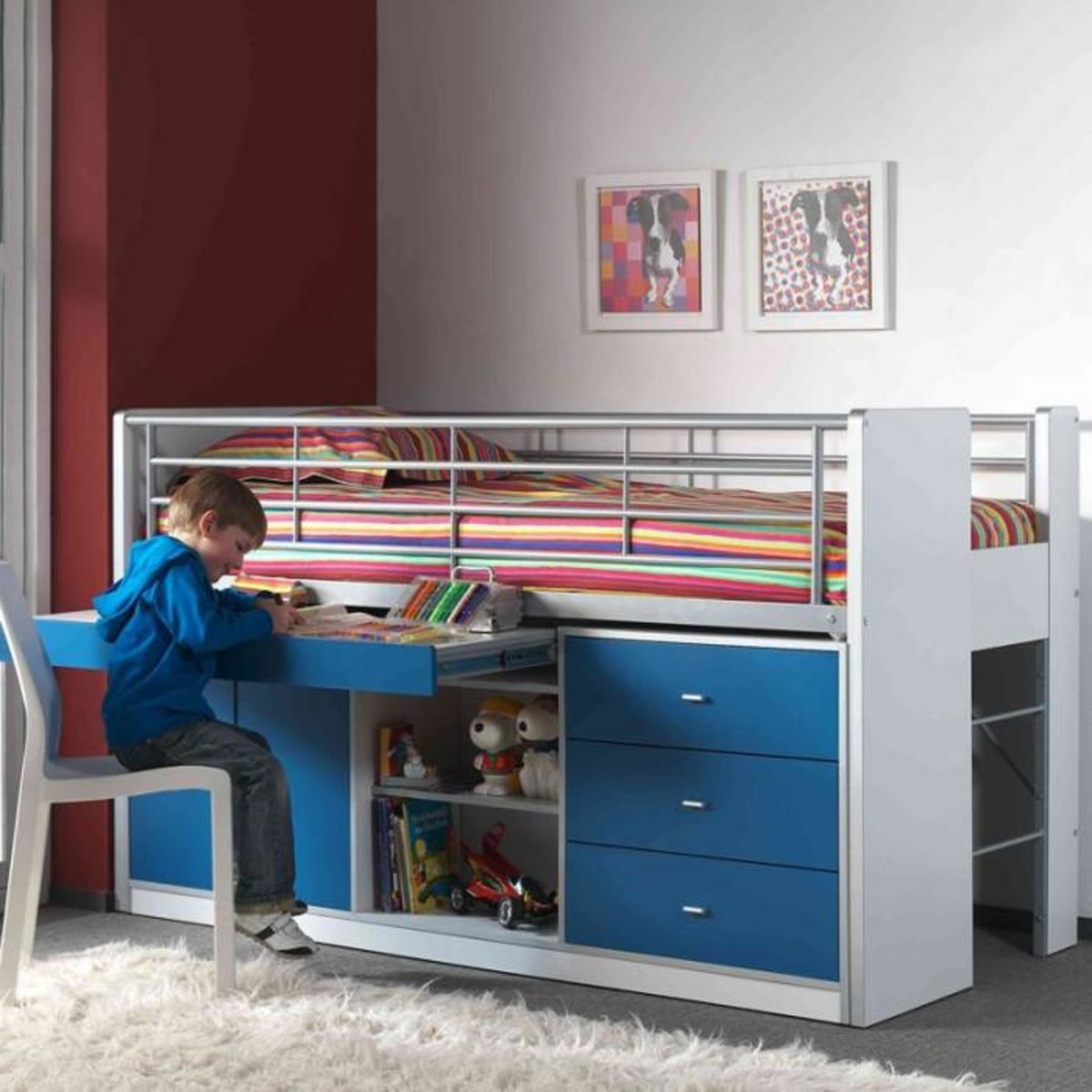 Paris Prix Lit Combiné Enfant  Bonny  90x200cm Bleu