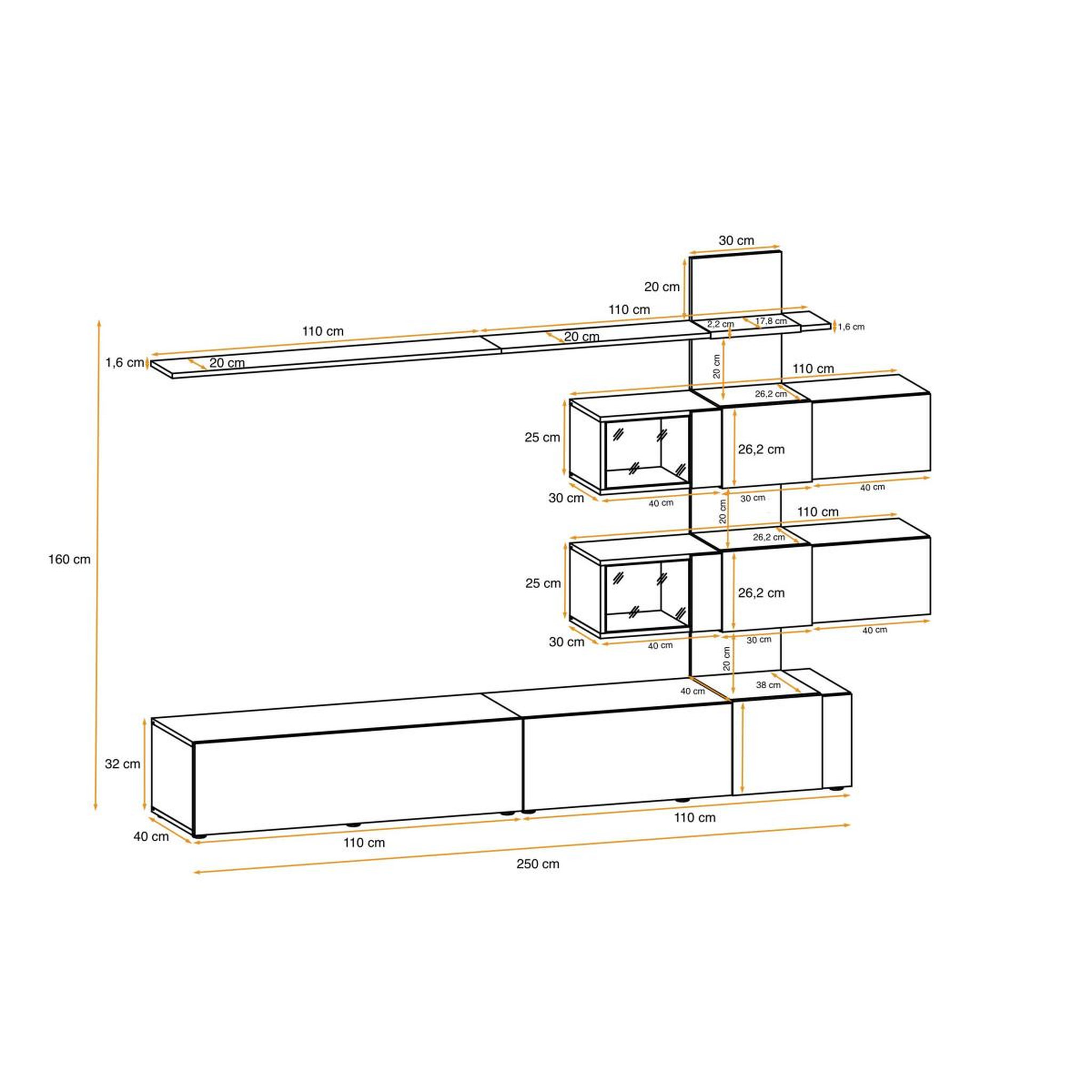 Voir la diapositive 3 : Paris Prix Ensemble meuble tv design  quill  250cm blanc