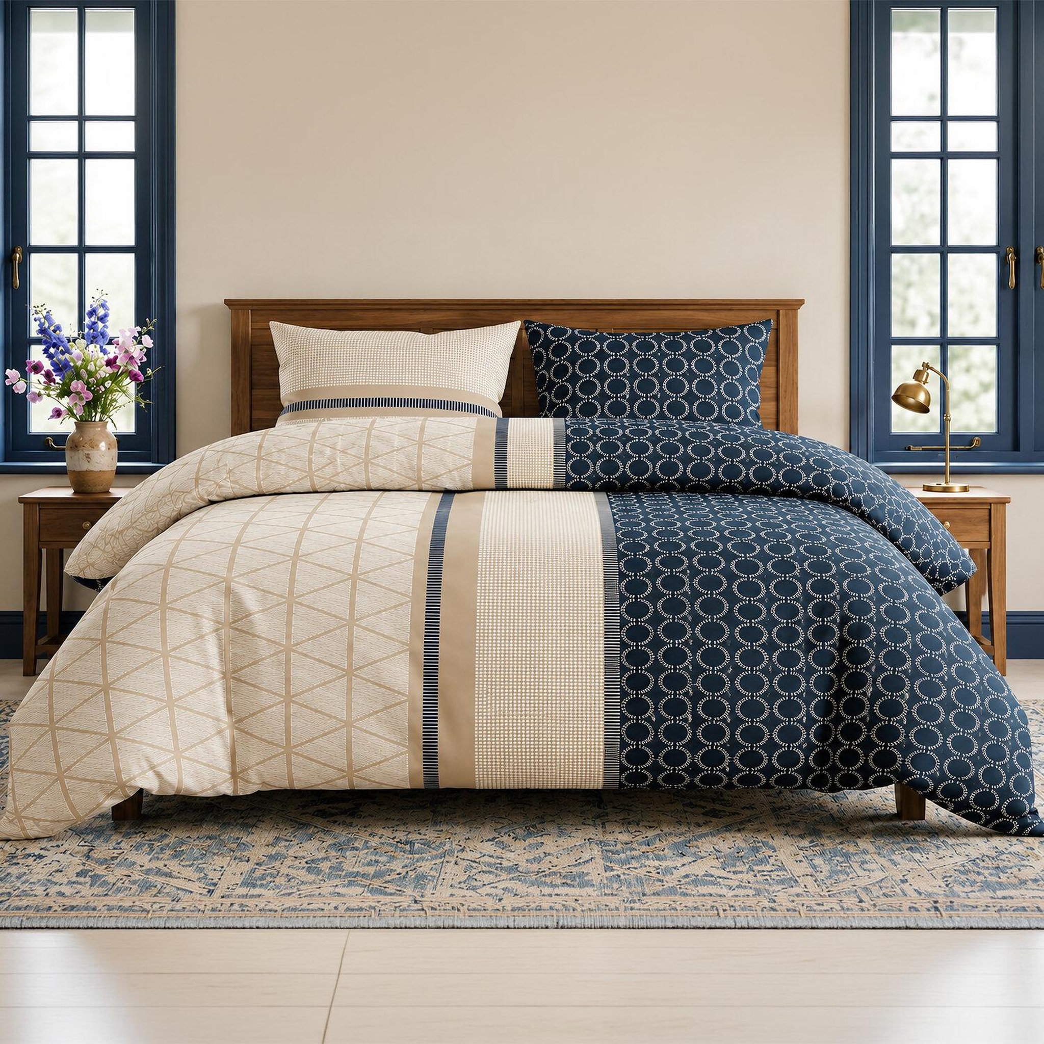 Voir la diapositive 2 : ATELIER DU COTON Parure de couette 3pcs 100%coton 57fils/cm2- nairobi