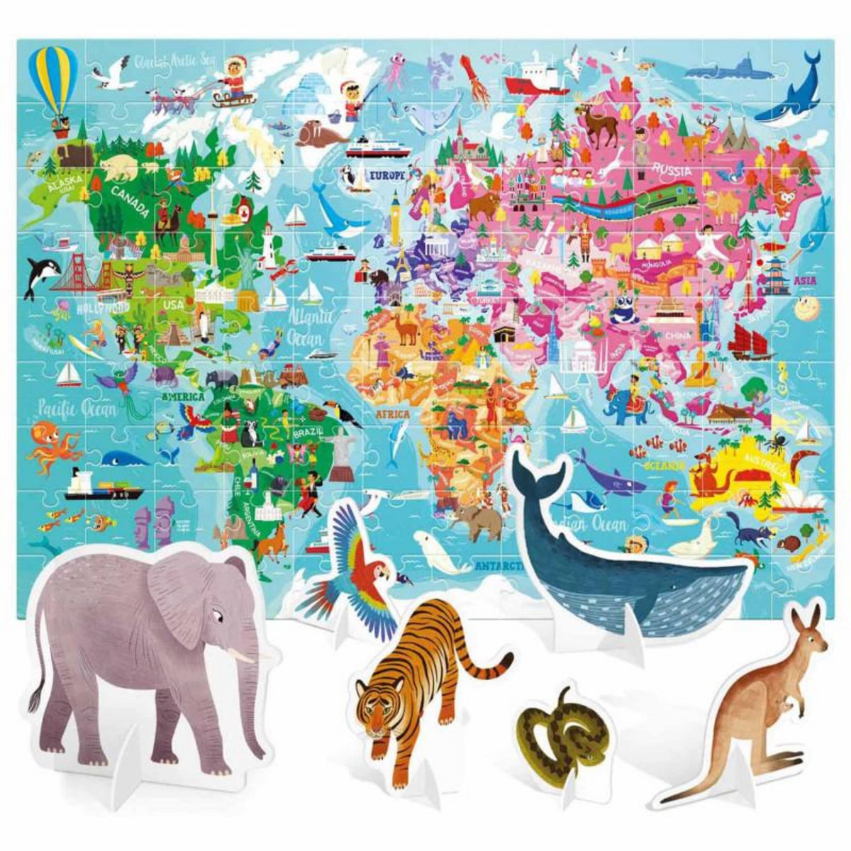 HEADU Headu Puzzle Le monde avec éléments 3D 108 pièces