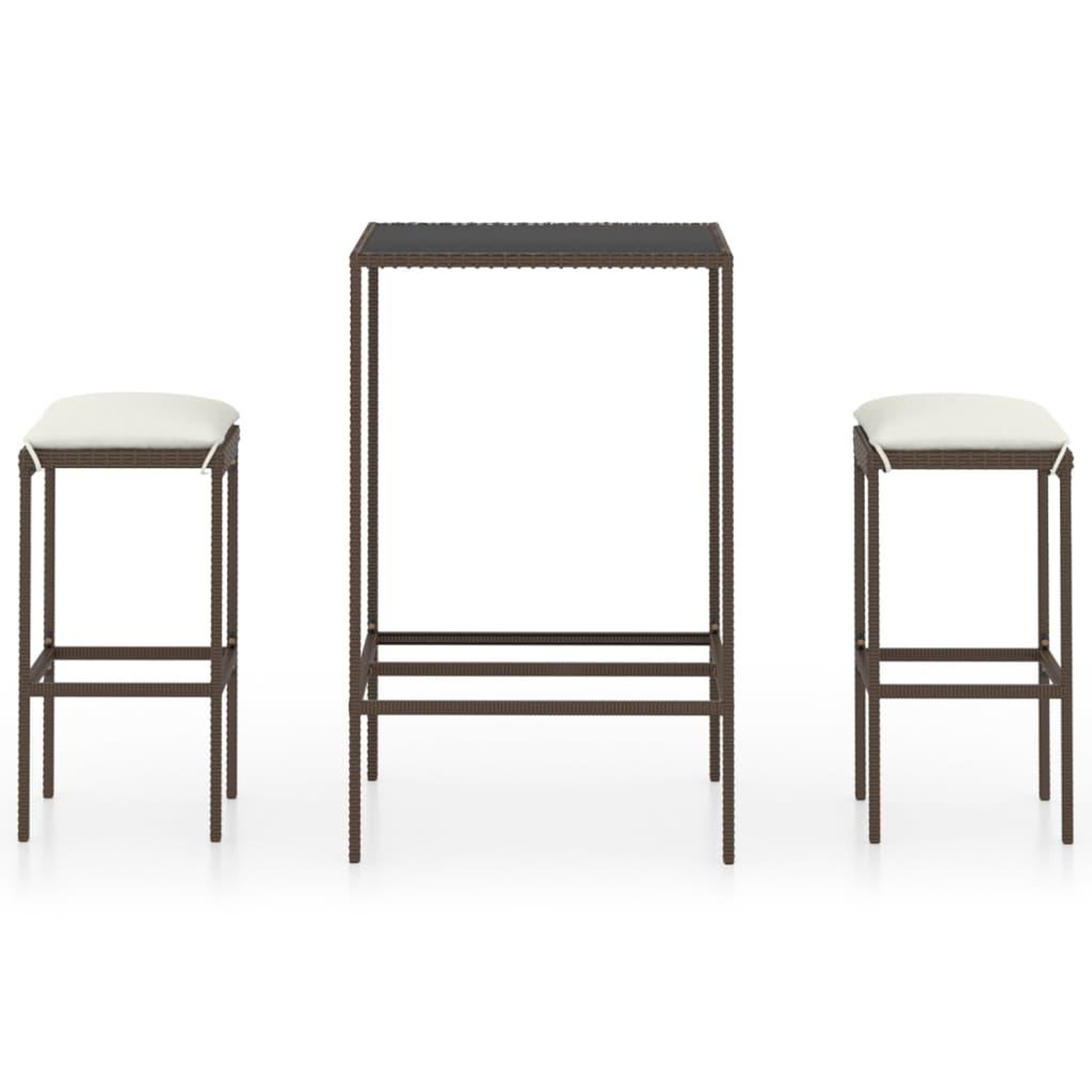 Voir la diapositive 2 : VIDAXL Ensemble de bar de jardin 3 pcs coussins Resine tressee Marron