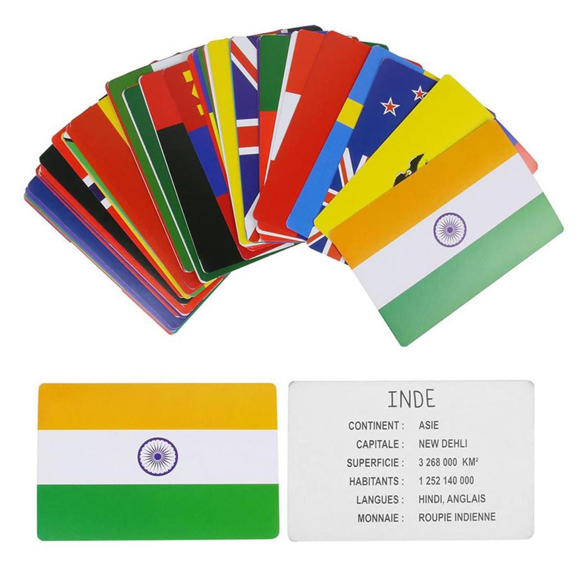 Voir la diapositive 2 : Jeux 2 momes Jeu de 60 cartes educatives  pays & drapeaux  12cm multicolore