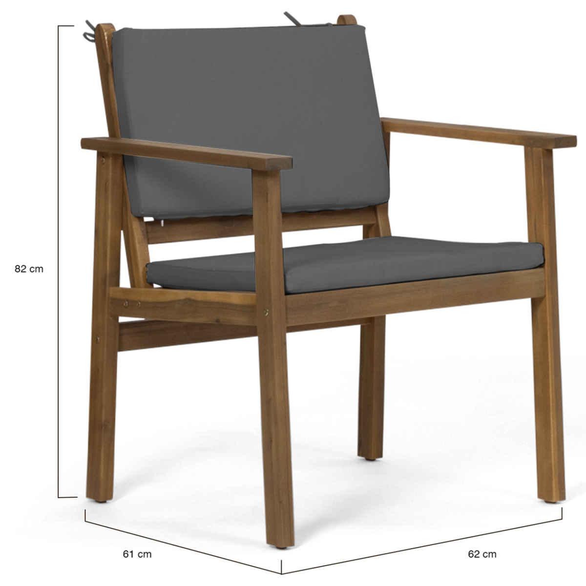 ID MARKET Salon de jardin bas JAKARTA 4 places en acacia avec canapé, fauteuils, table et coussins gris