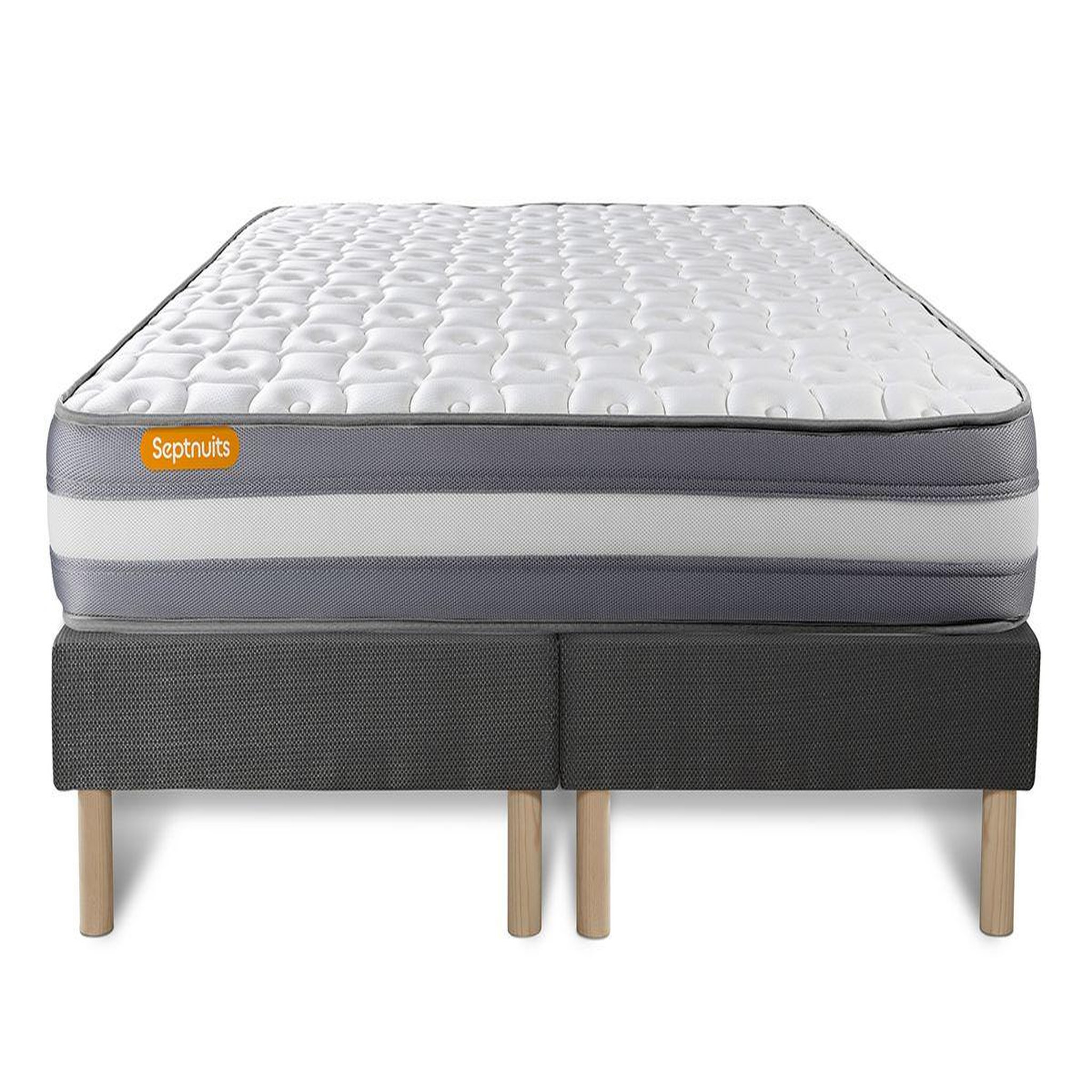 Voir la diapositive 2 : SEPTNUITS Matelas + double sommiers gris Memo Plus Mémoire de forme 3 zones