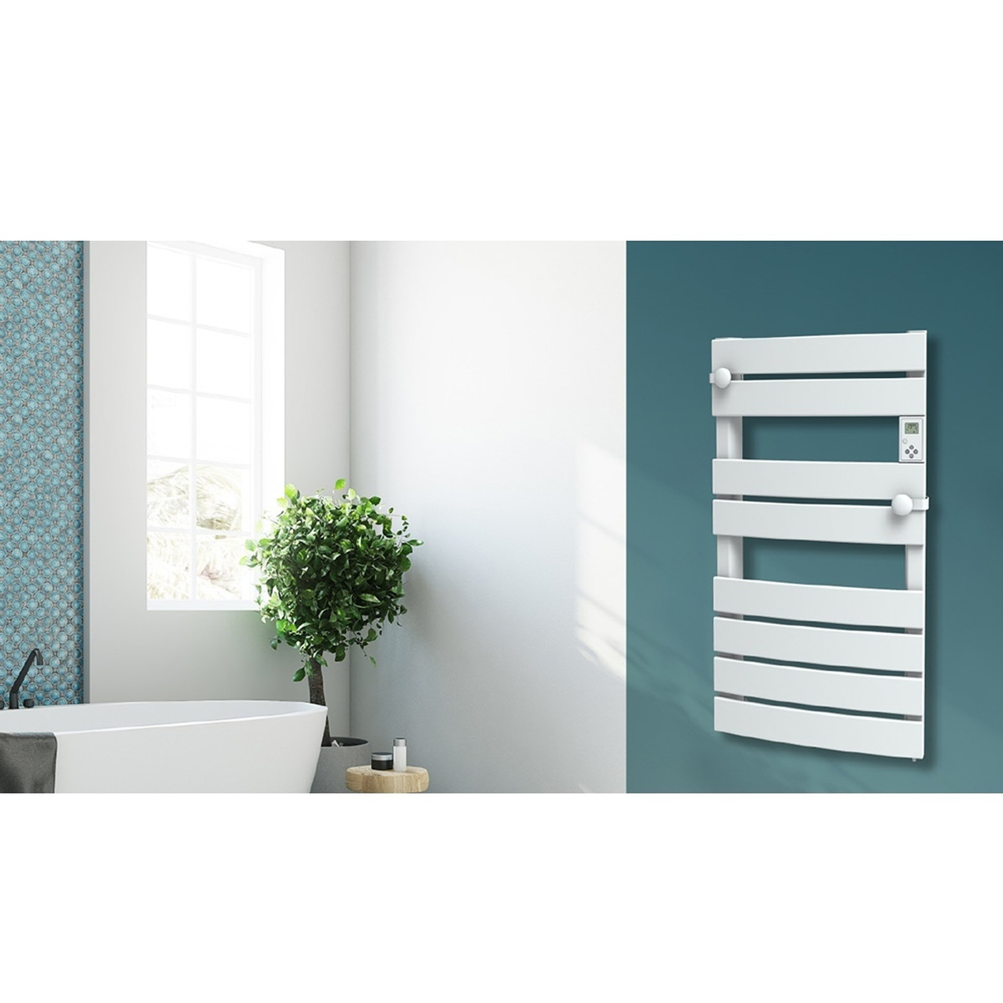 Voir la diapositive 3 : CARRERA Sèche-serviettes électrique lames plates 750W avec soufflerie 1000W - sans fluide