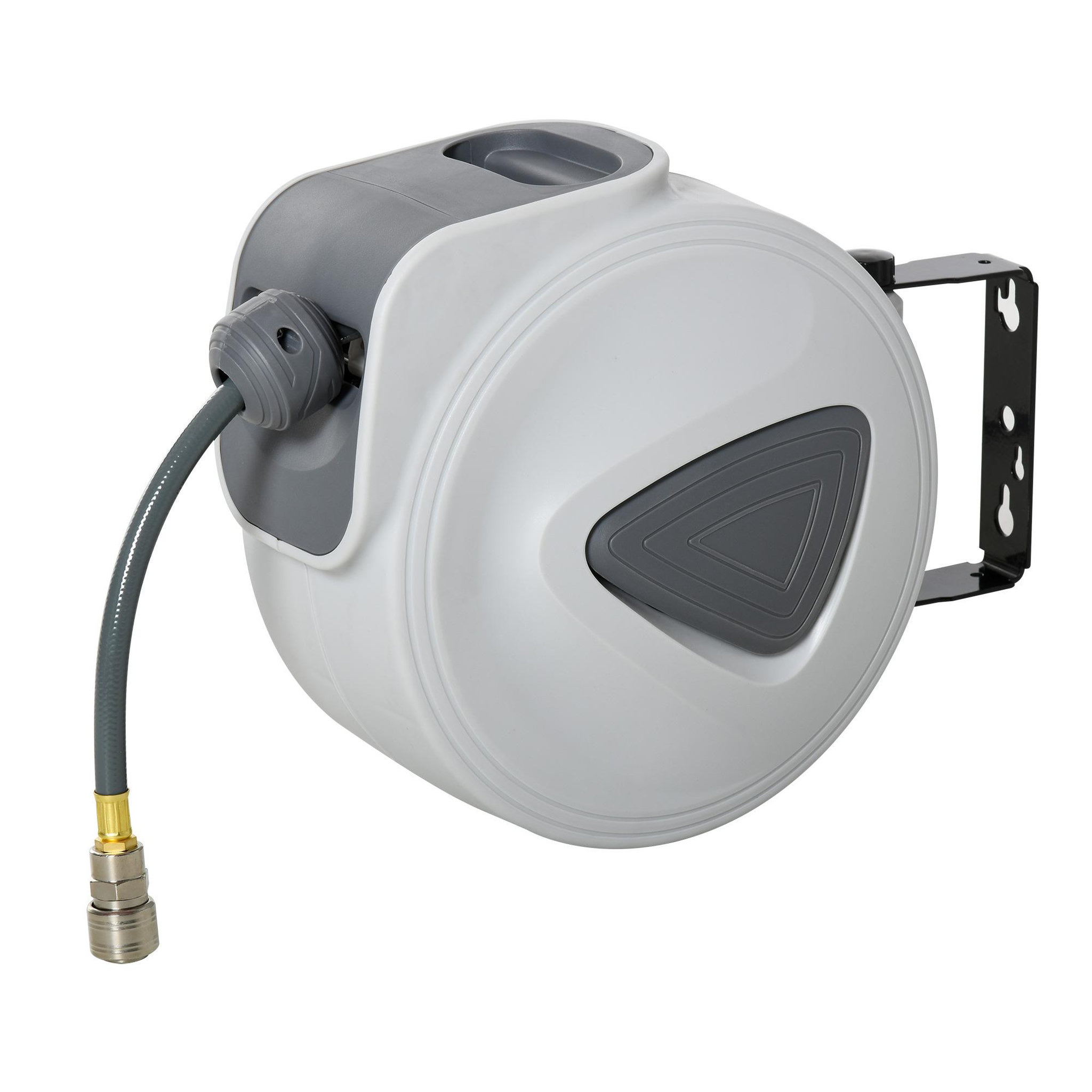 HOMCOM Enrouleur de tuyau à air comprimé - tuyau : 15 m + 1,4 m - Ø intérieur 3/8  (9,5 mm), 1/4  (6,35 mm) BSPT - dévidoir automatique pour tuyau d'air rétractable gris