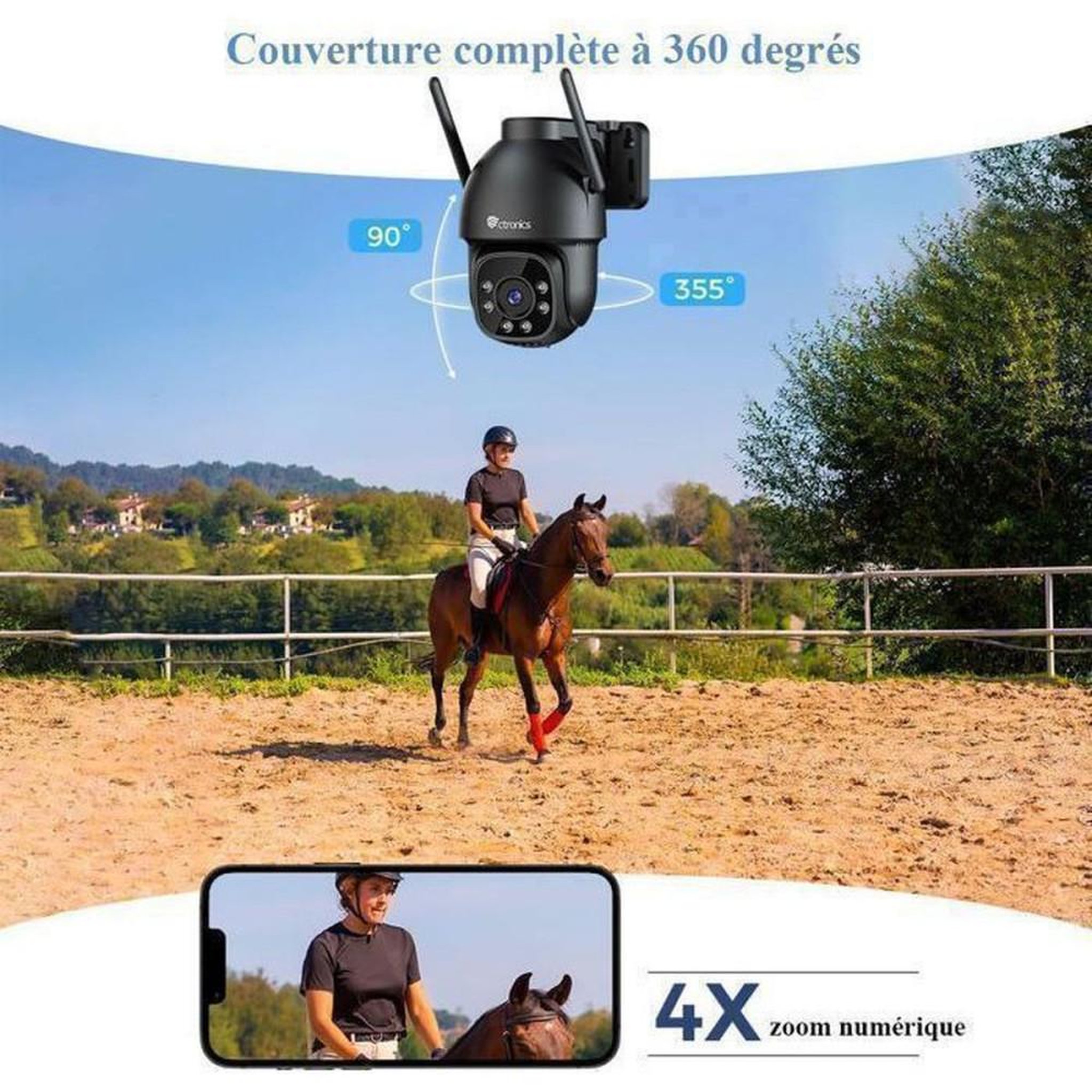 Voir la diapositive 2 : Caméra de sécurité extérieure PTZ 1080P CTRONICS 360° IP 4G LTE vision nocturne couleur, détection humaine, suivi automatique, audio bidirectionnel, IP66 noir mat
