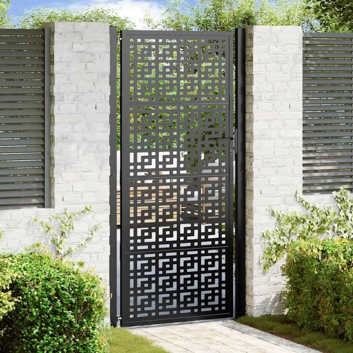 VIDAXL Portail de jardin noir 105x205 cm acier conception croisee