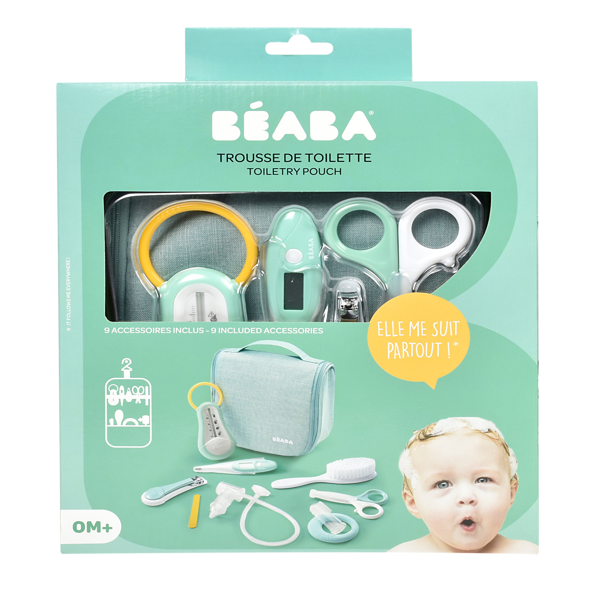 Voir la diapositive 5 : BEABA Trousse de toilette nomade 9 accessoires vert d'eau
