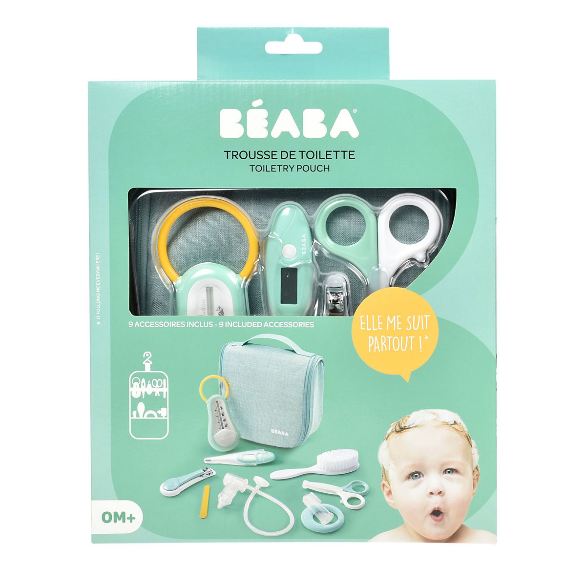 BEABA Trousse de toilette nomade 9 accessoires vert d'eau