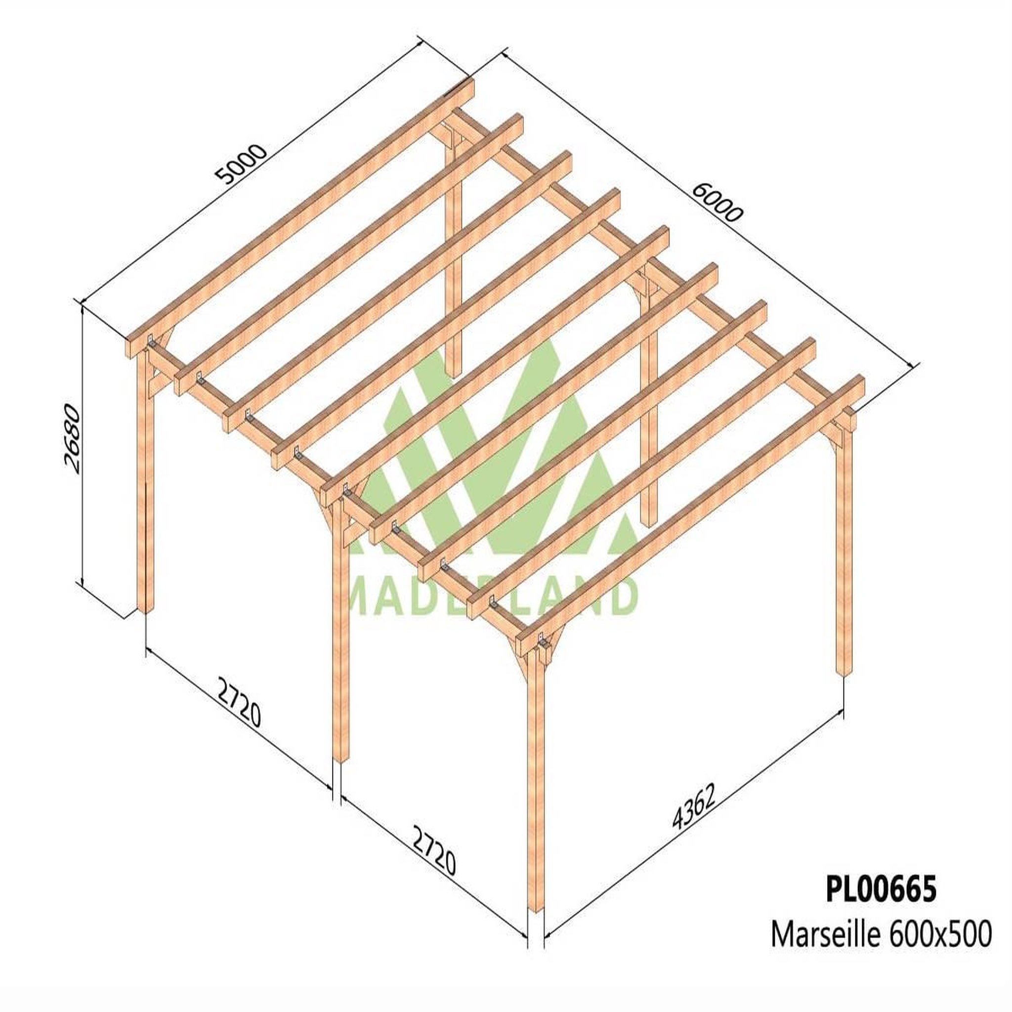 Voir la diapositive 2 : JARDIDECO Pergola en bois lamellé-collé marseille 600 x 500 cm - maderland
