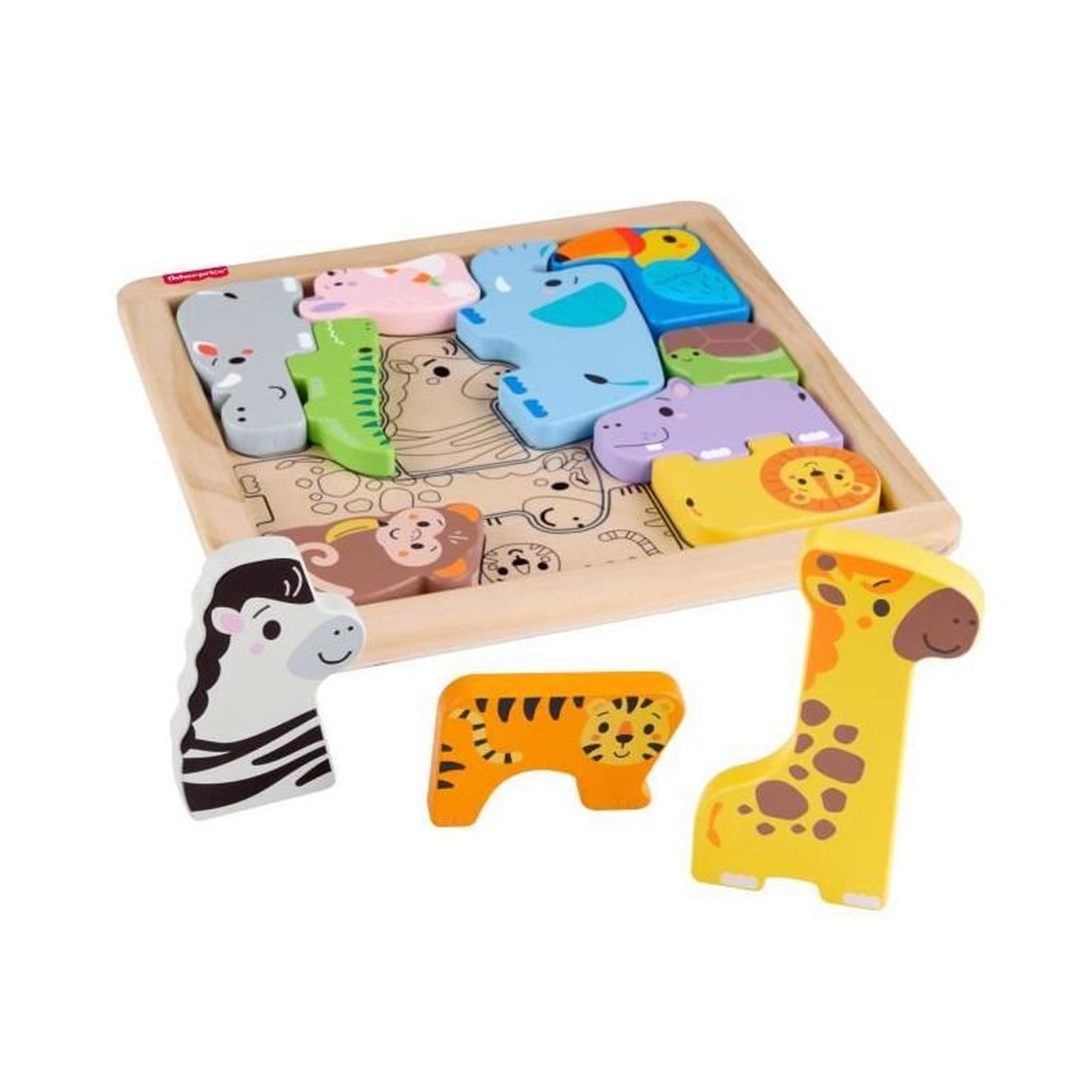 Voir la diapositive 3 : FISHER PRICE Jeu éducatif en bois Animaux – Tri de formes 13 pièces – Apprentissage des couleurs et formes – Dès 1 an – Fisher-Price