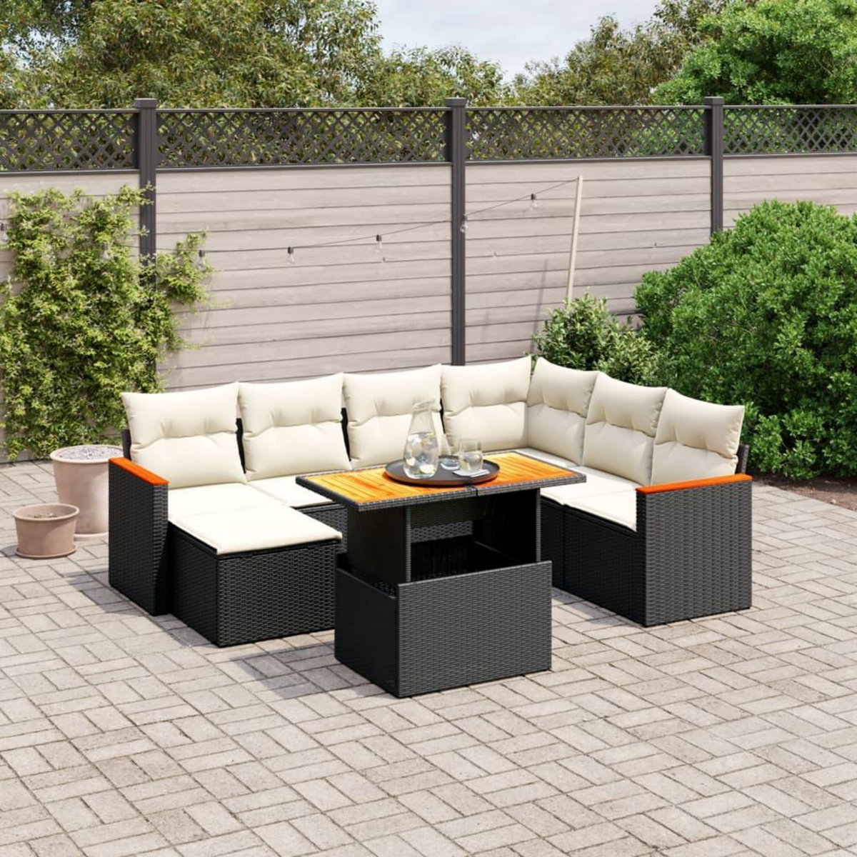 VIDAXL Salon de jardin 8 pcs avec coussins noir resine tressee