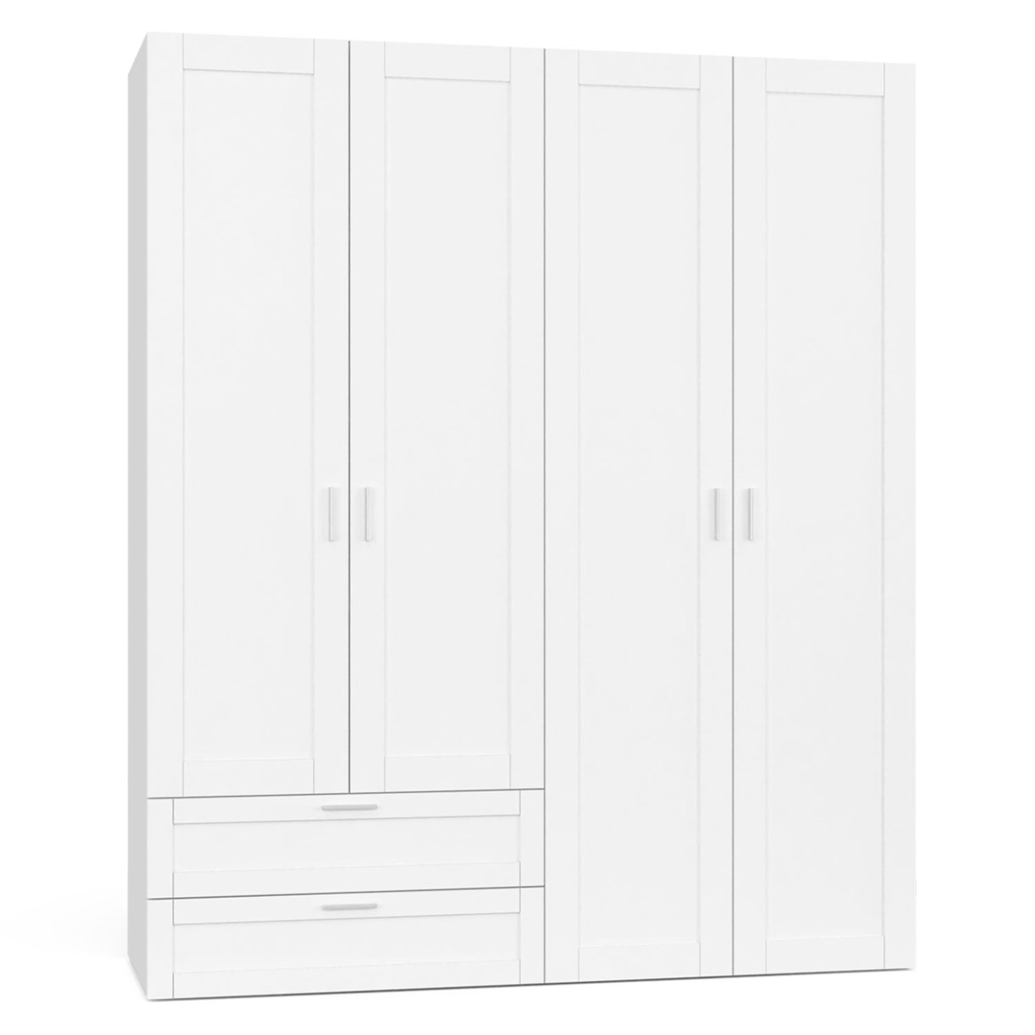 ID MARKET Armoire 4 portes vito blanc penderie 160 cm avec 2 tiroirs et étagères
